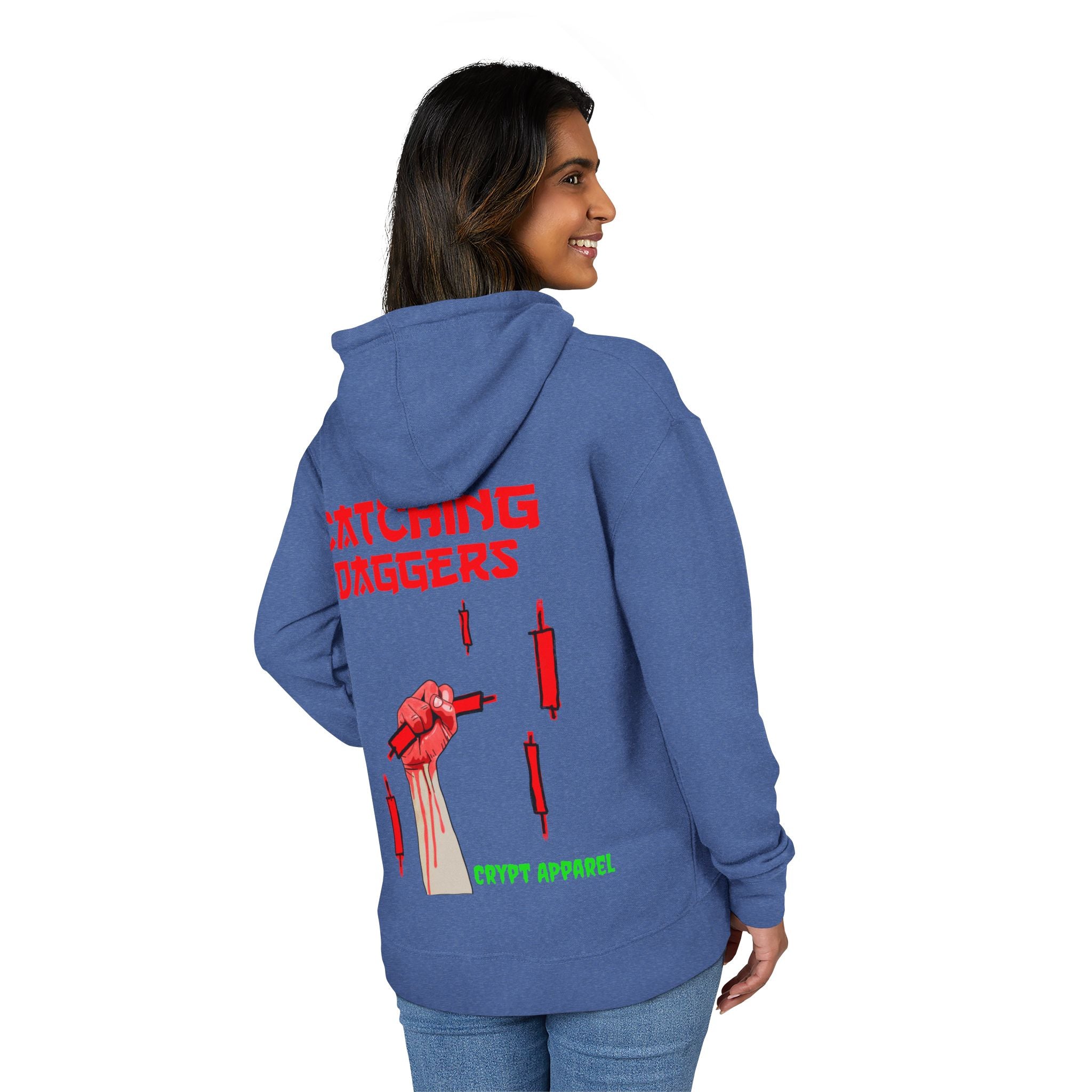 'Catching Daggers' Hoodie Crypto Trading Graphic Streetwear Hoodie Crypt Apparel