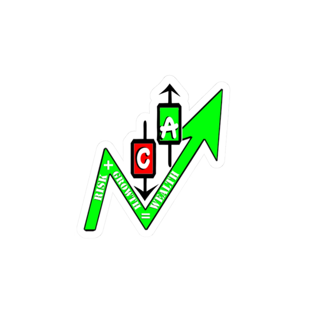 Sticker — Green Trading Arrow with Candlestick Icons (Risk vs Reward)