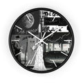 B&W Crypto Dreamscape Wall Clock — Crypt Apparel Moon, Lamborghini & Trading Collage