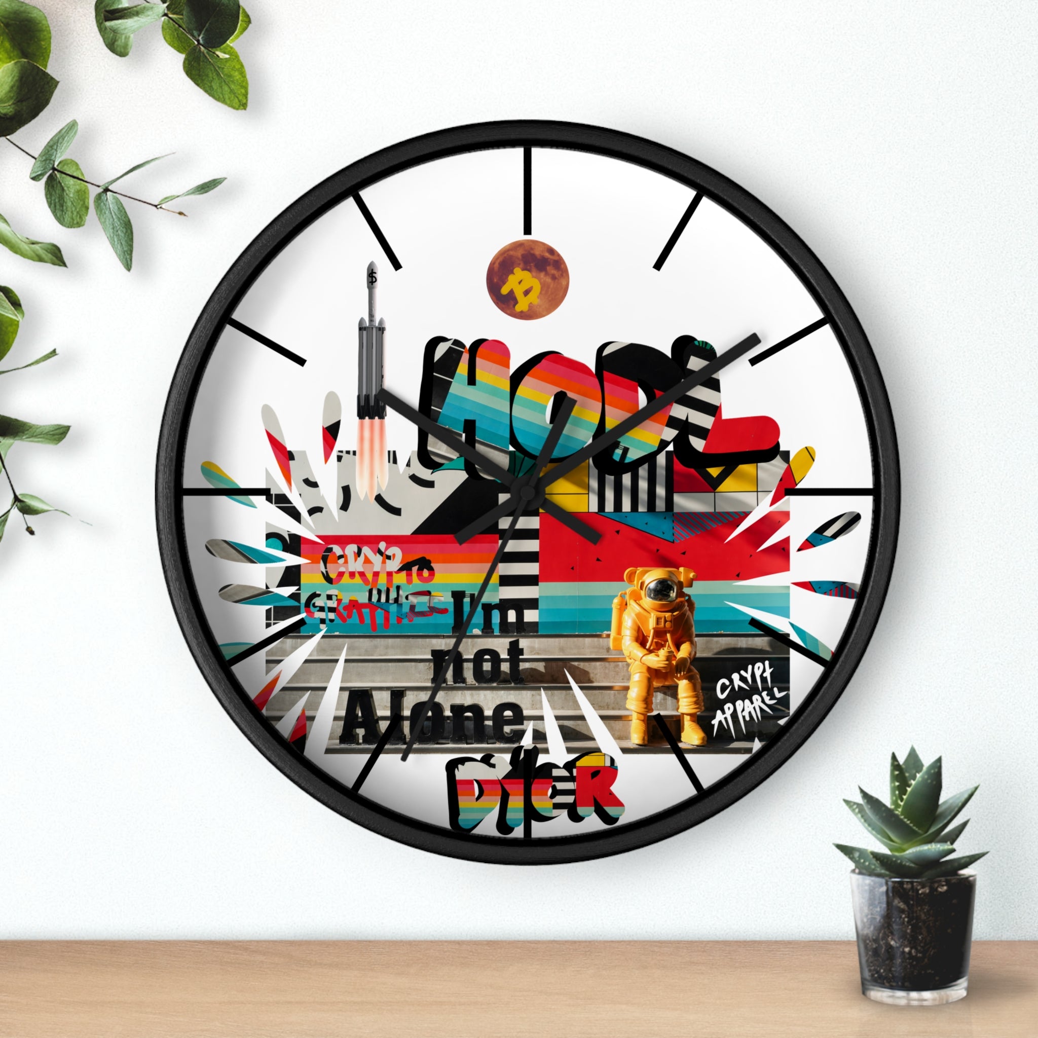 Urban Jungle Crypto Street Art Wall Clock — Crypt Apparel Colorful Urban Graffiti Timepiece