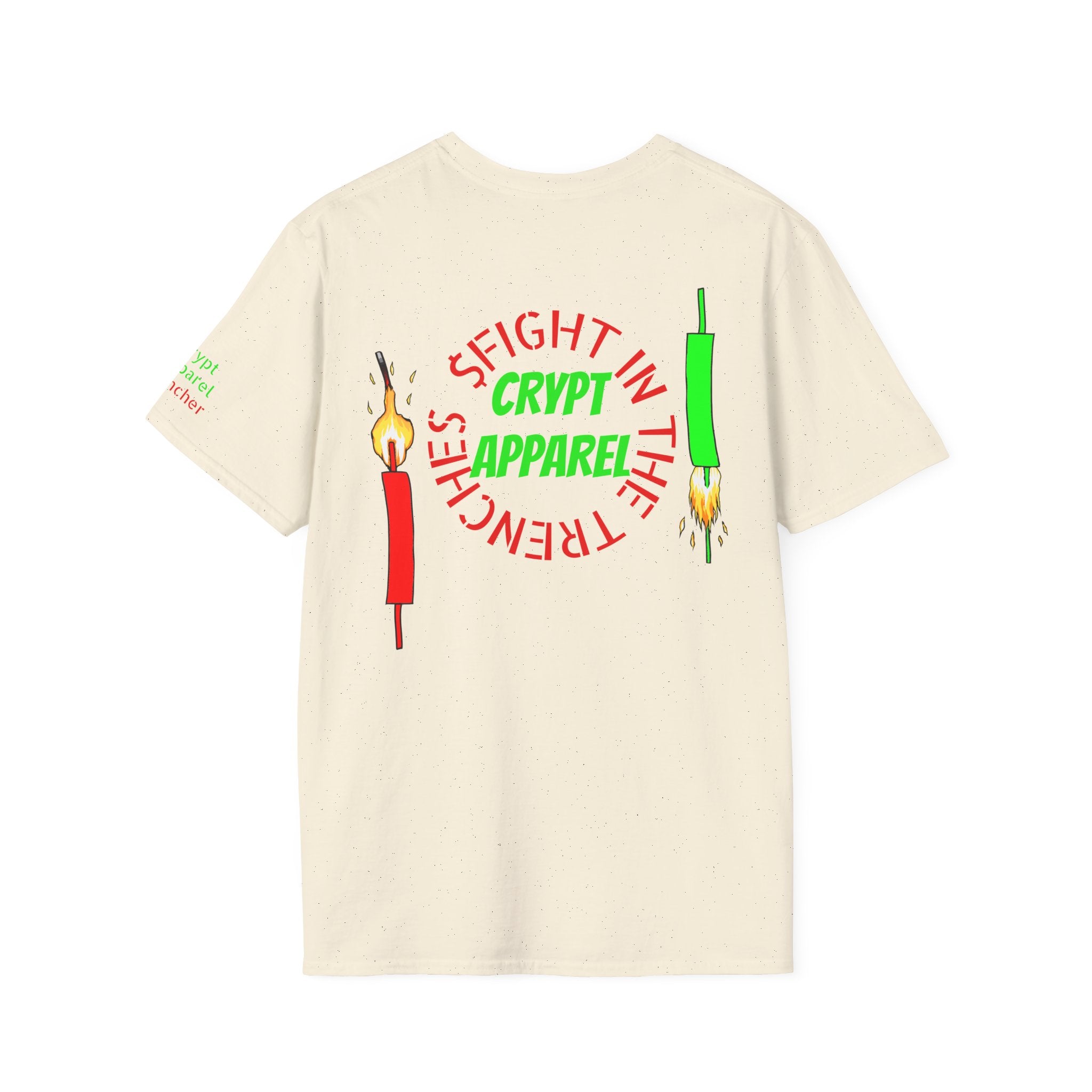 The Trenches Crypto T‑Shirt — 'Crypt Apparel' Graphic Tee with Candlesticks Design