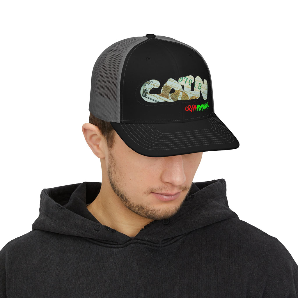 CA 100 Coin Crypto Snapback | Crypt Apparel Money Graffiti Snapback Trucker Cap