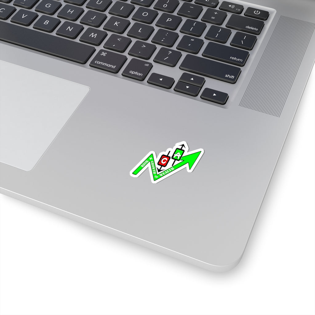 Sticker — Green Trading Arrow with Candlestick Icons (Risk vs Reward)