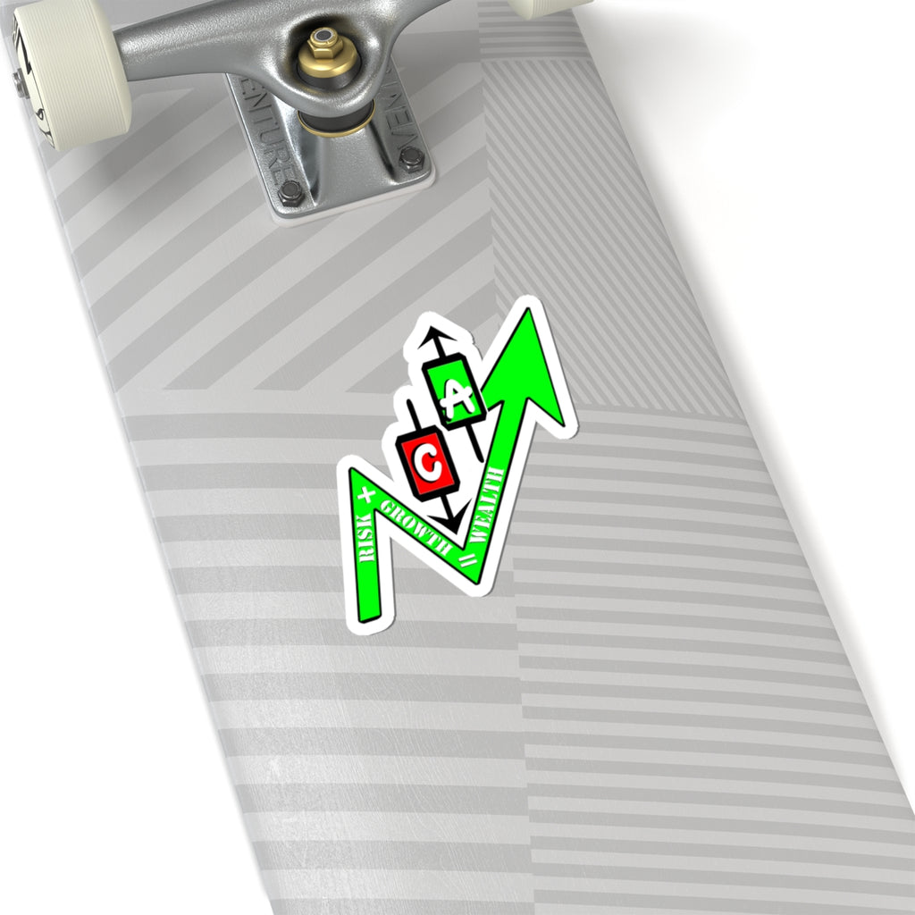 Sticker — Green Trading Arrow with Candlestick Icons (Risk vs Reward)