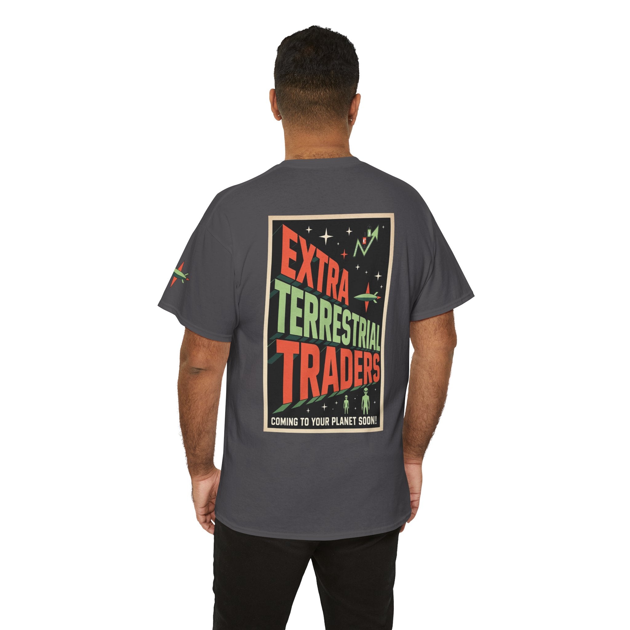 Extra Terrestrial Traders Crypto Graphic Tee — Retro Alien Poster Shirt