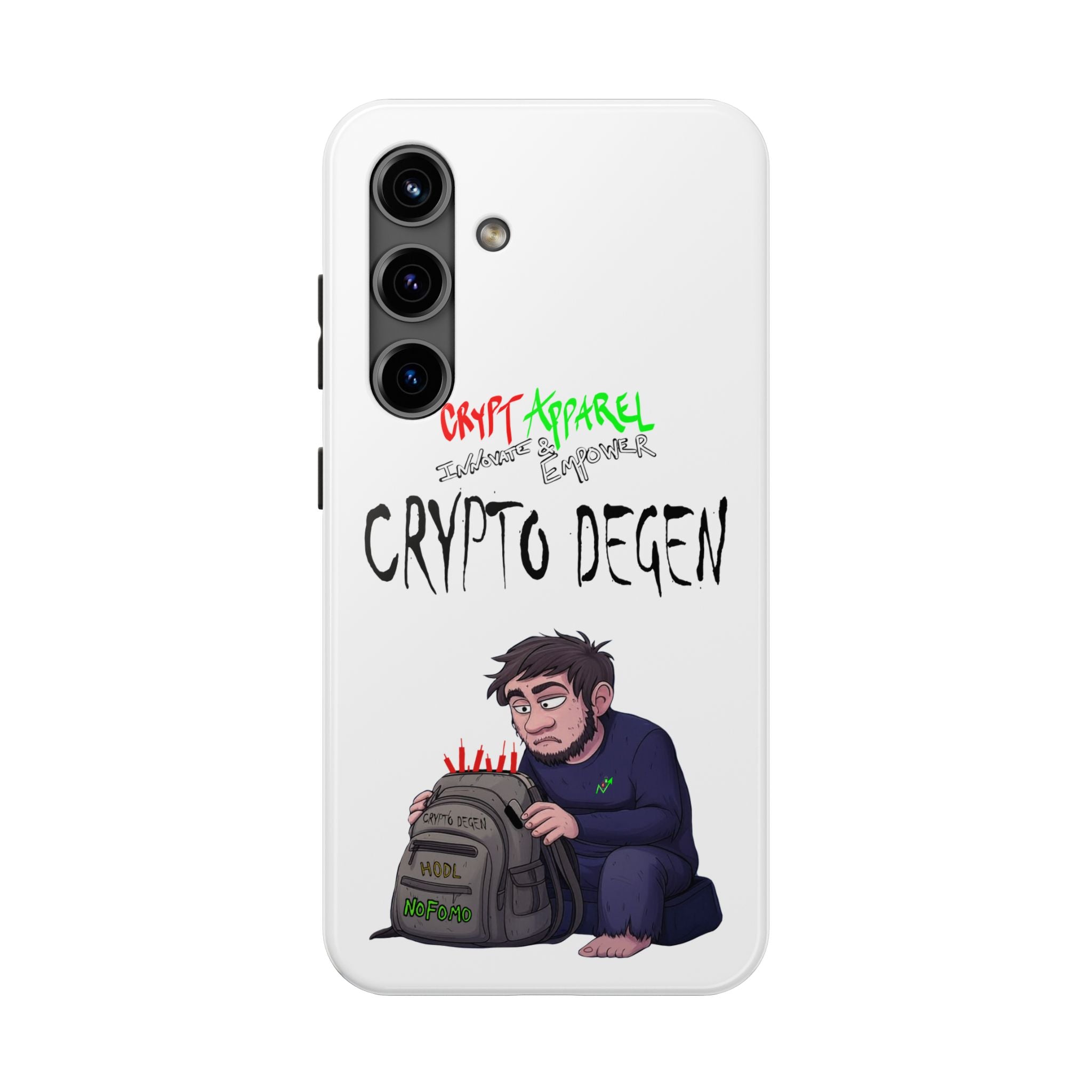 Crypto Degen Tough Phone Case — Cartoon HODL Backpack Design