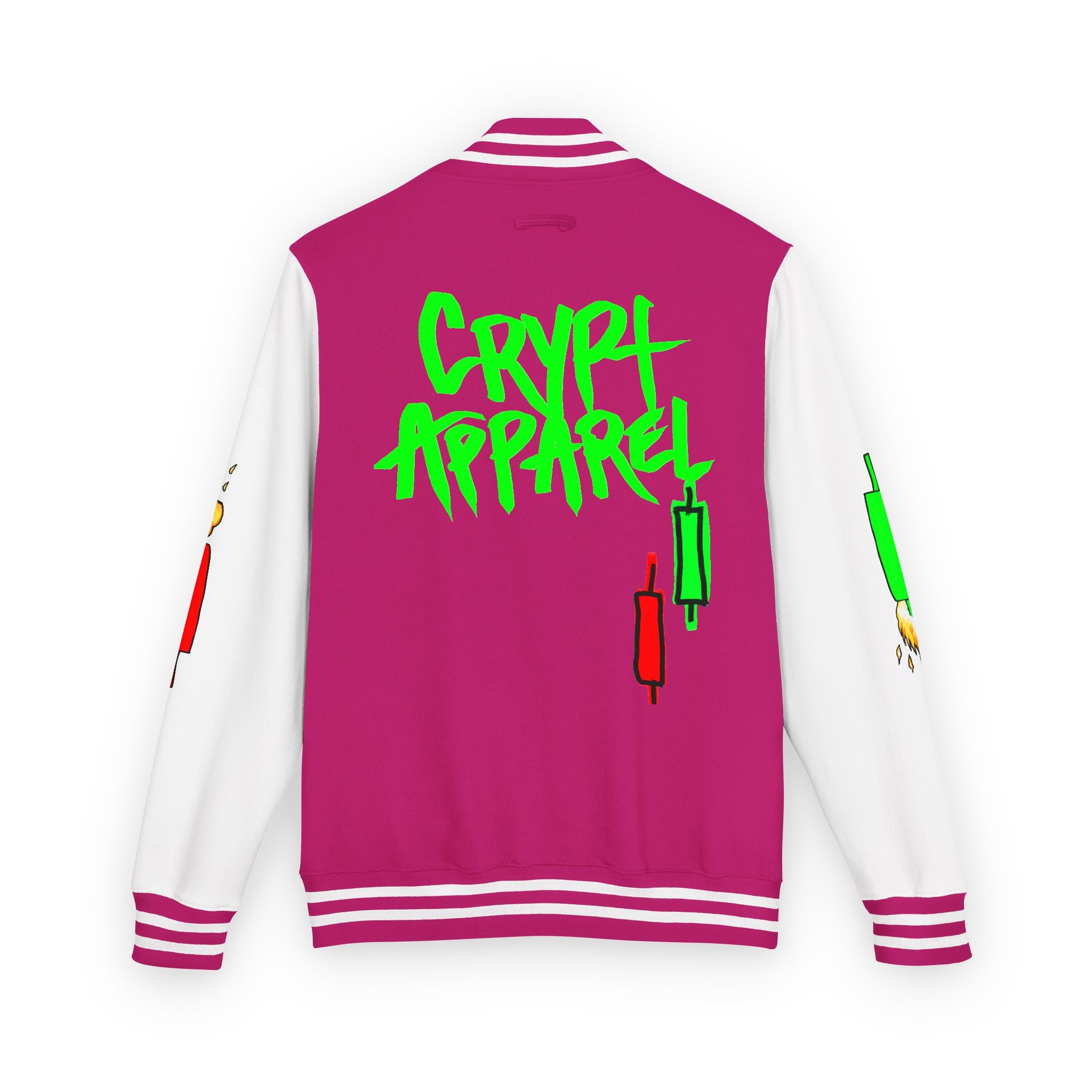 Crypt Apparel Letterman Jacket — 'Crypto Trader' Neon Graffiti Varsity Jacket