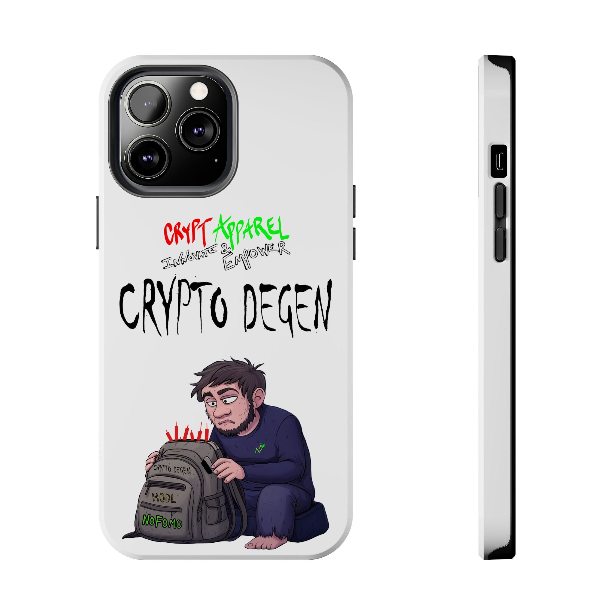 Crypto Degen Tough Phone Case — Cartoon HODL Backpack Design