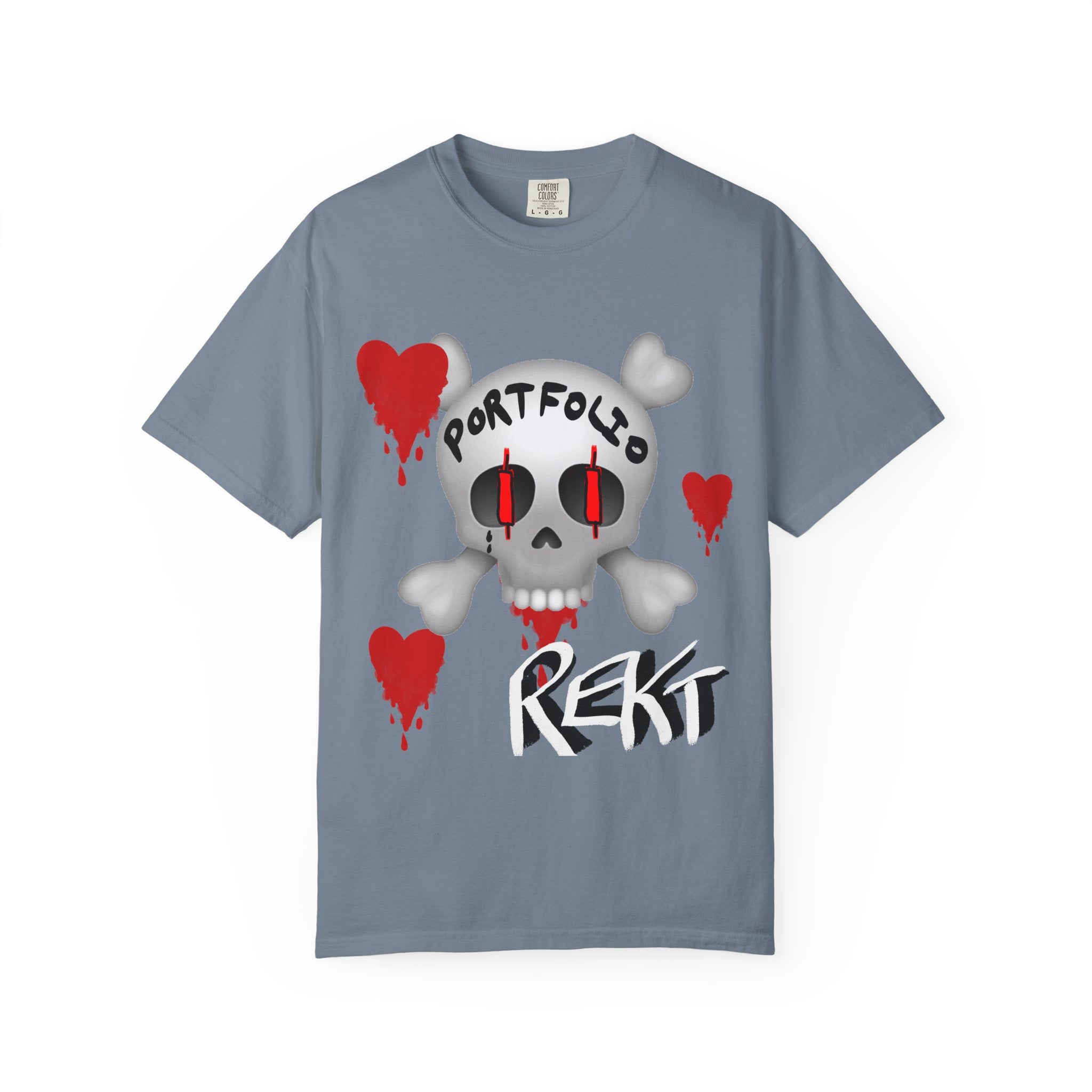 Crypto Rekt Portfolio Skull T-shirt | Crypt Apparel Bleeding Hearts Graphic Tee
