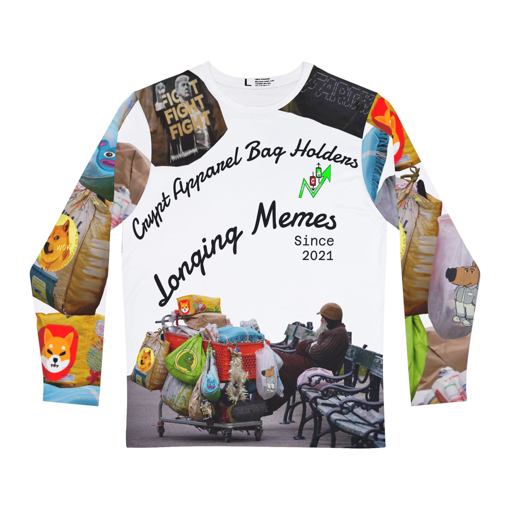 Bag Holders Long Sleeve Shirt - 'Crypt Apparel' Crypto Meme Collage AOP
