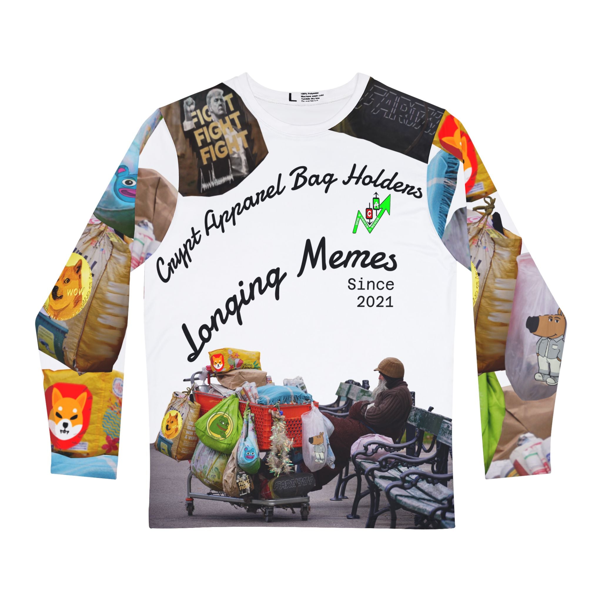 Bag Holders Long Sleeve Shirt - 'Crypt Apparel' Crypto Meme Collage AOP