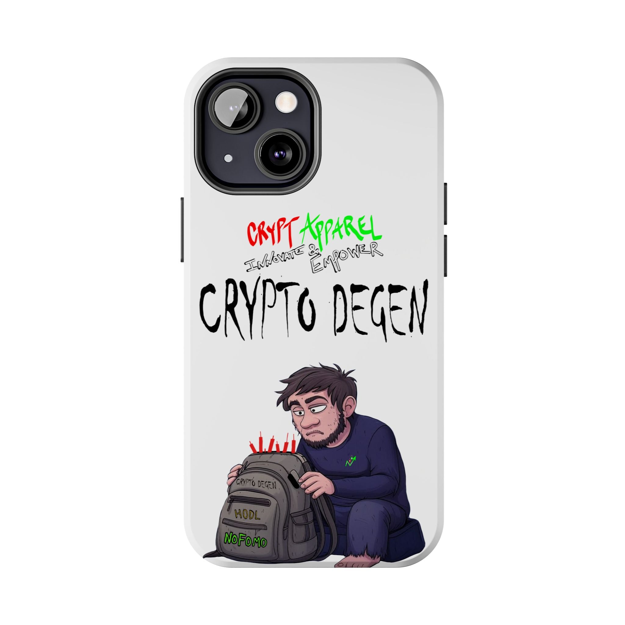 Crypto Degen Tough Phone Case — Cartoon HODL Backpack Design