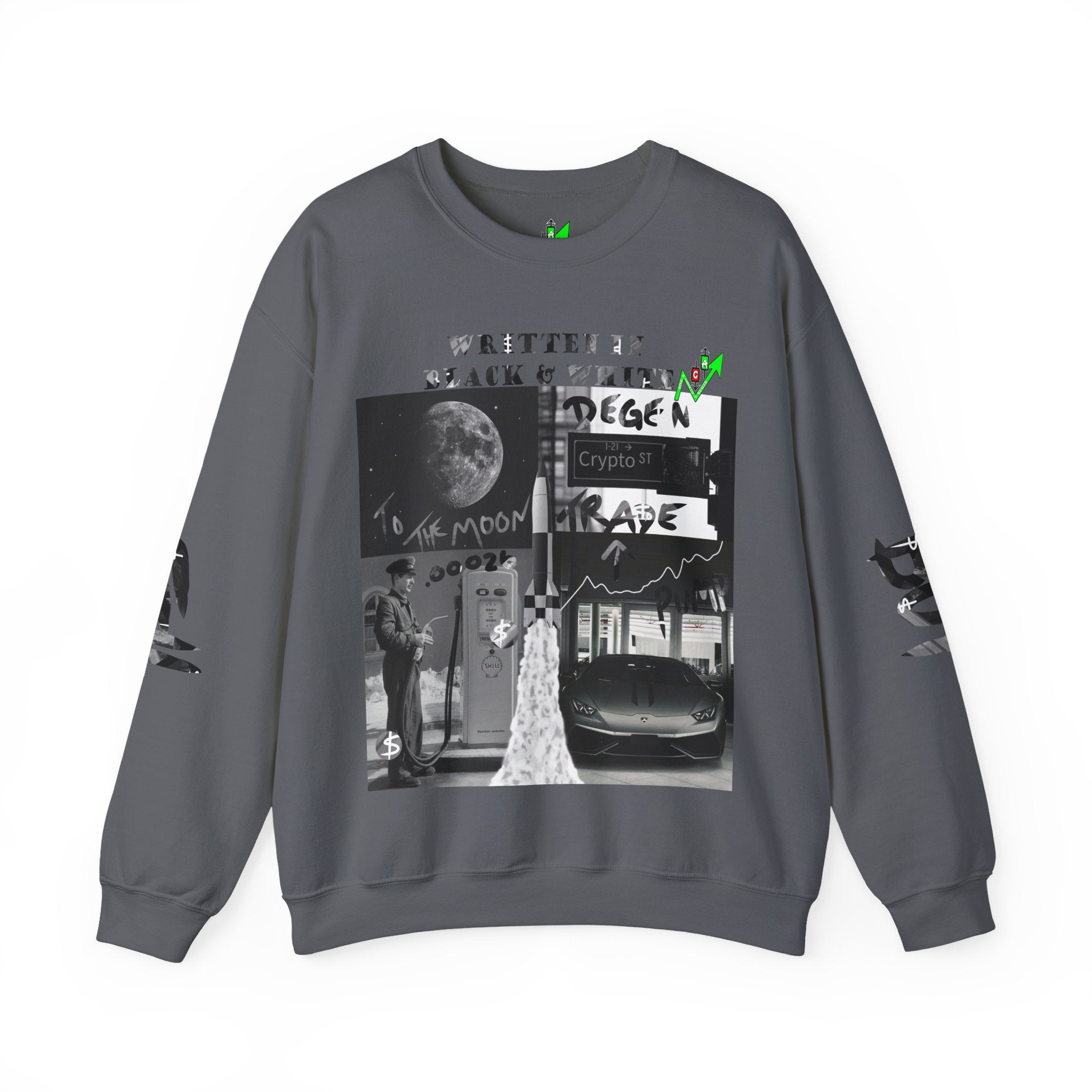 Black & White Street Collage Crypto Crewneck Sweatshirt | Graphic Urban Art