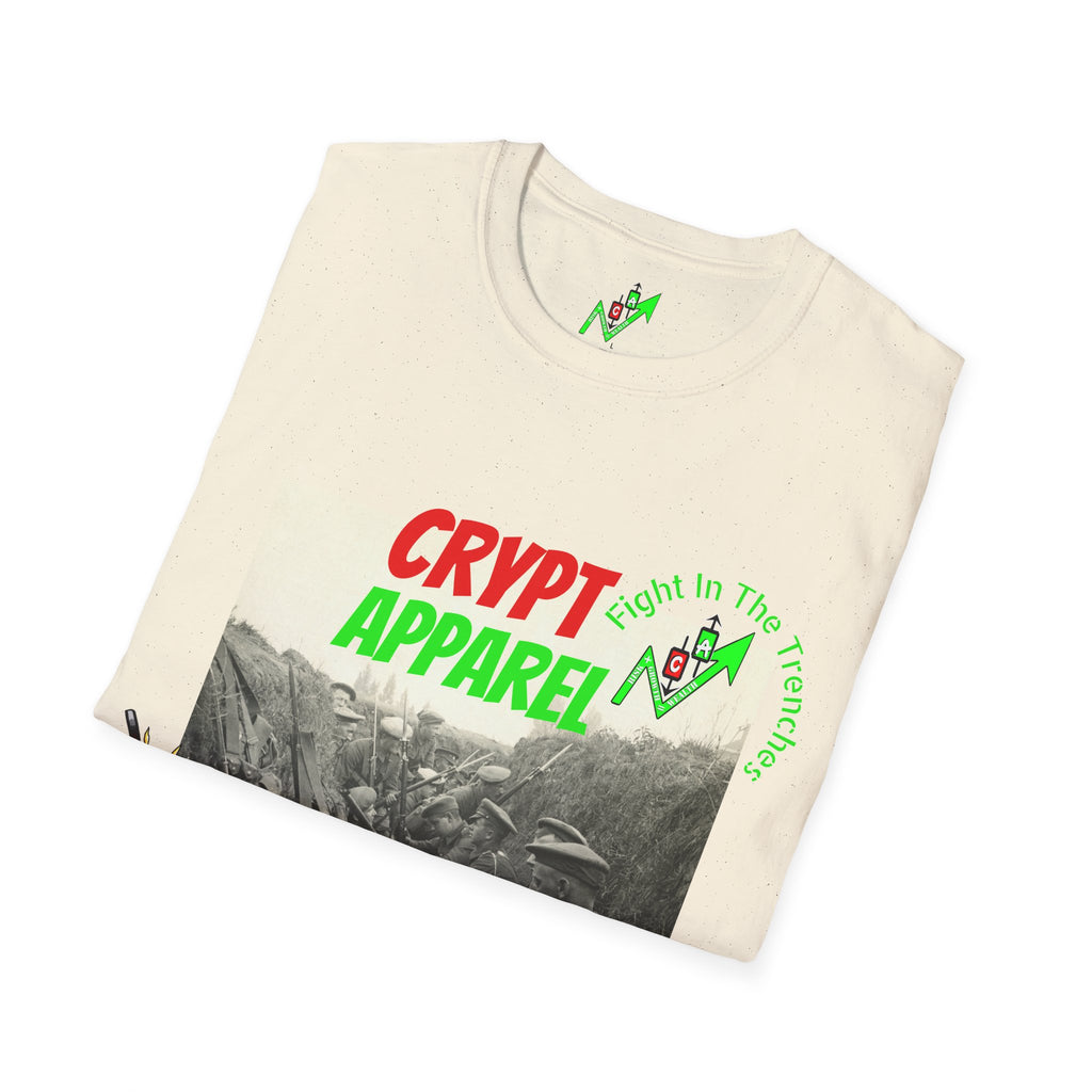 The Trenches Crypto T‑Shirt — 'Crypt Apparel' Graphic Tee with Candlesticks Design