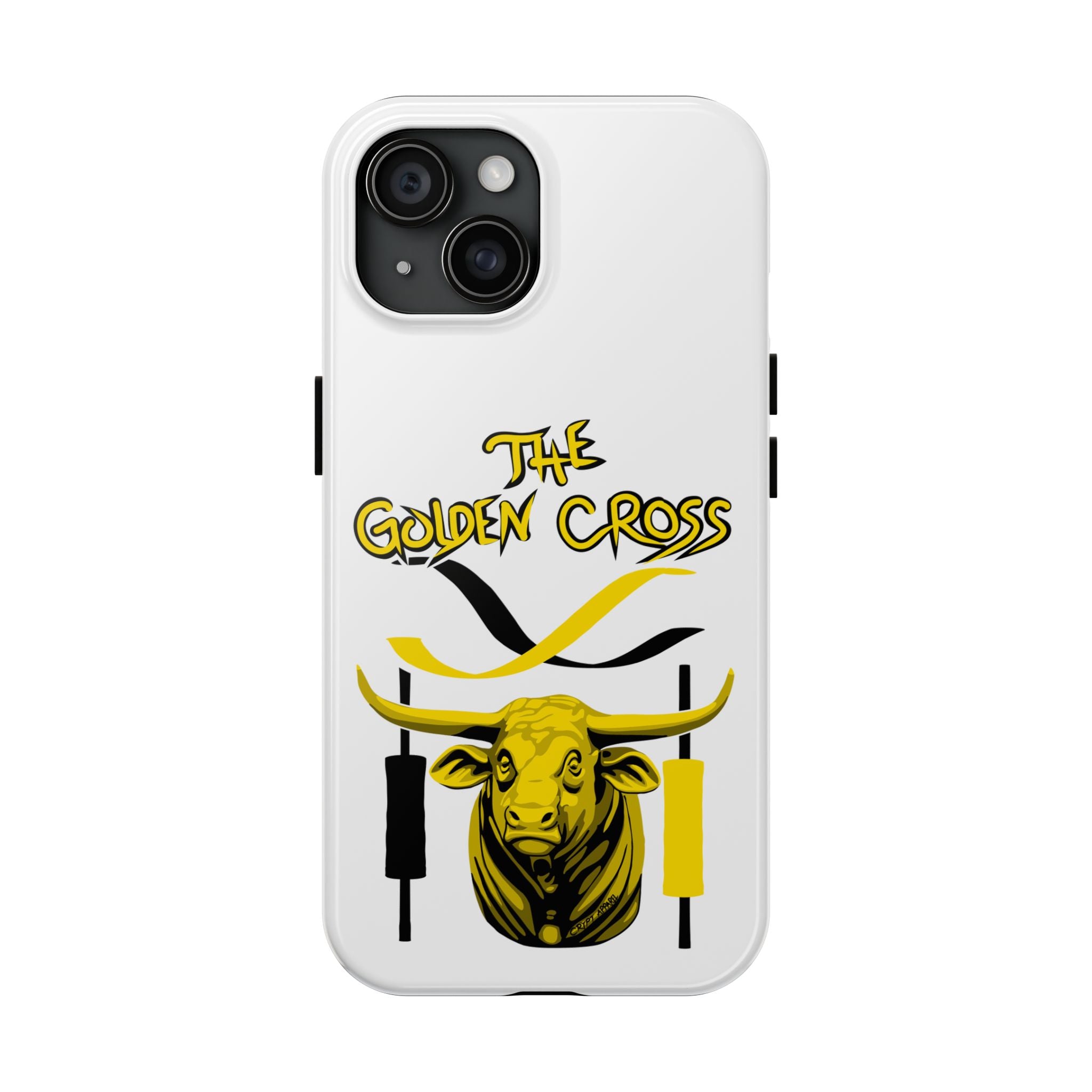 The Golden Cross Tough Phone Case — Crypt Apparel Rugged Crypto Bull Graphic Protective Cover