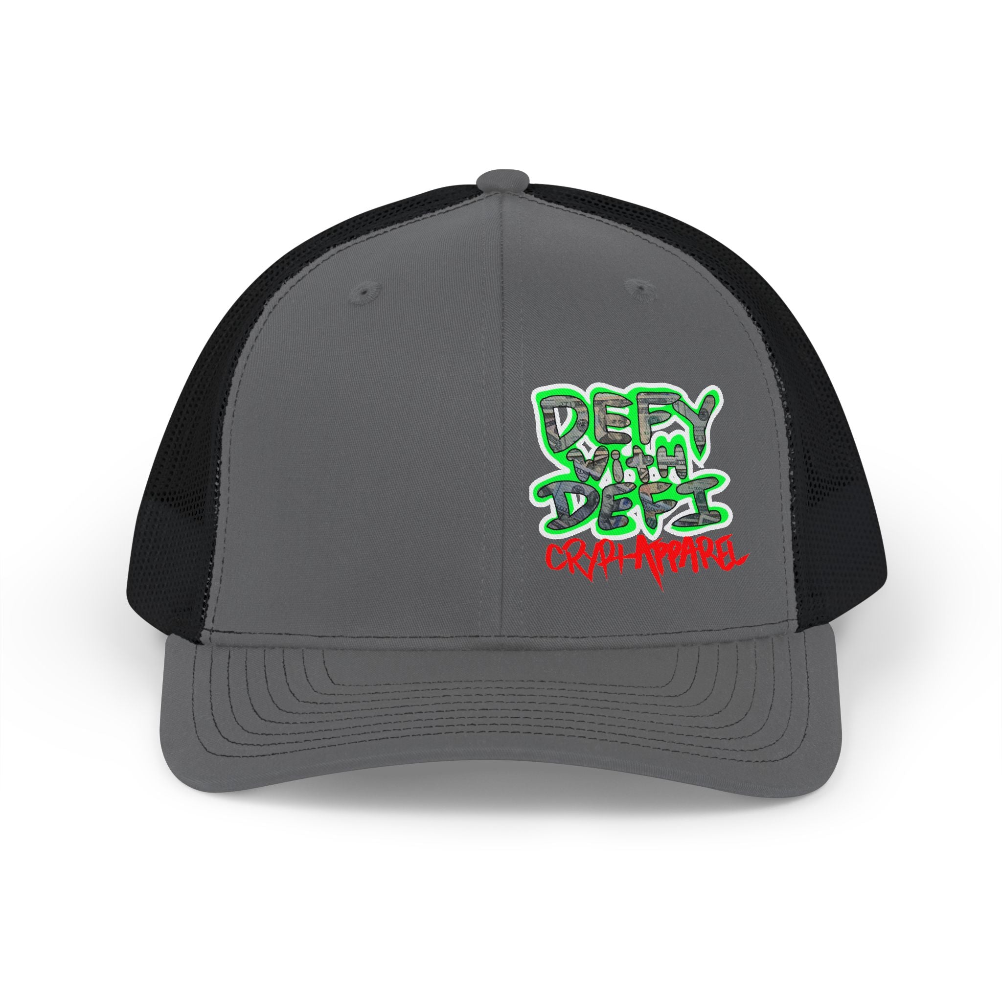 'Defy with Defi' Web3 Graffiti Trucker Cap - Crypt Apparel Snapback Mesh Hat