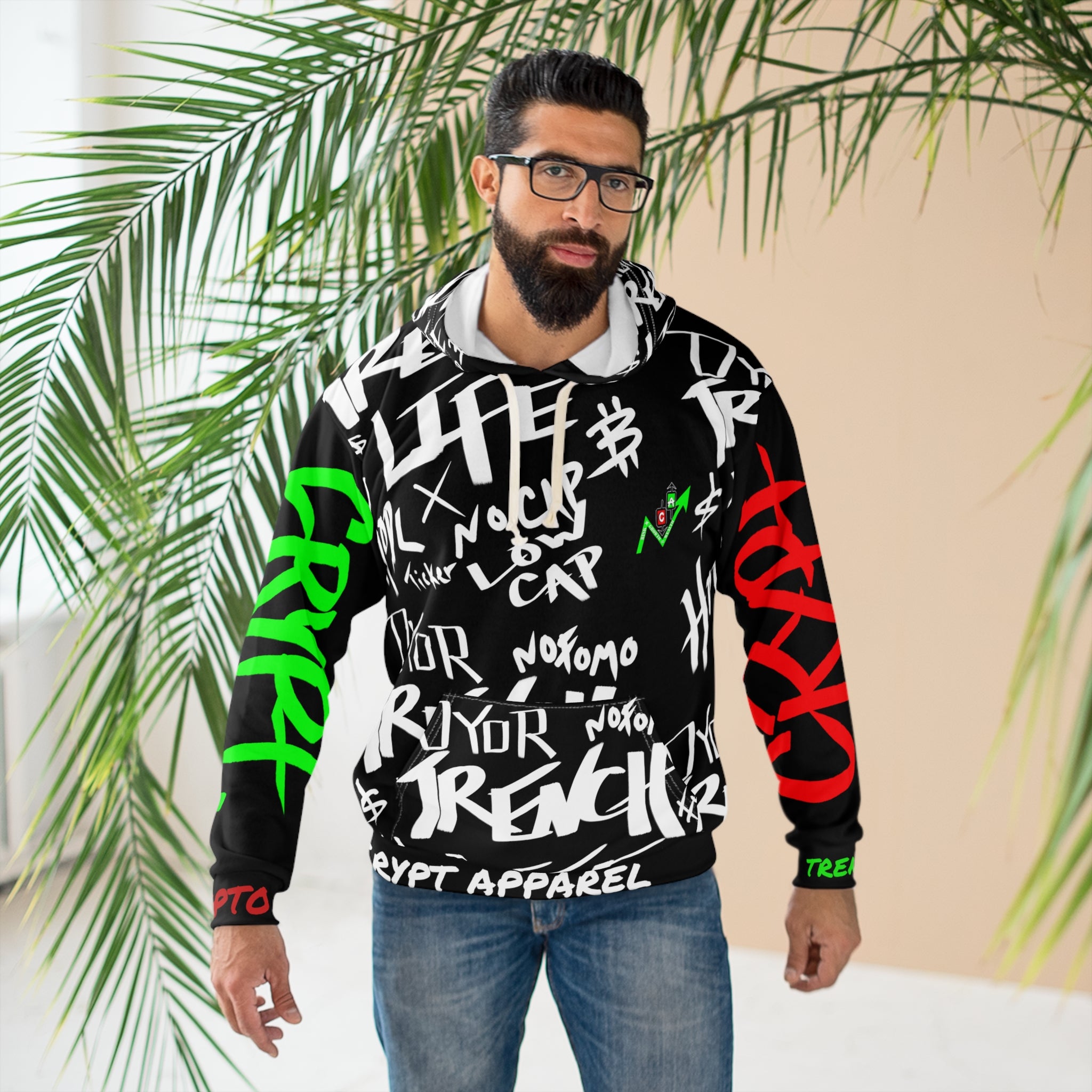 Trench Life Graffiti Hoodie | Crypt Apparel All-Over Print Crypto Inspired Streetwear