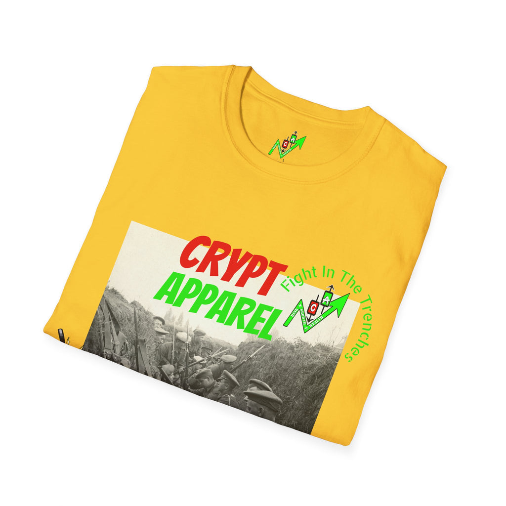The Trenches Crypto T‑Shirt — 'Crypt Apparel' Graphic Tee with Candlesticks Design
