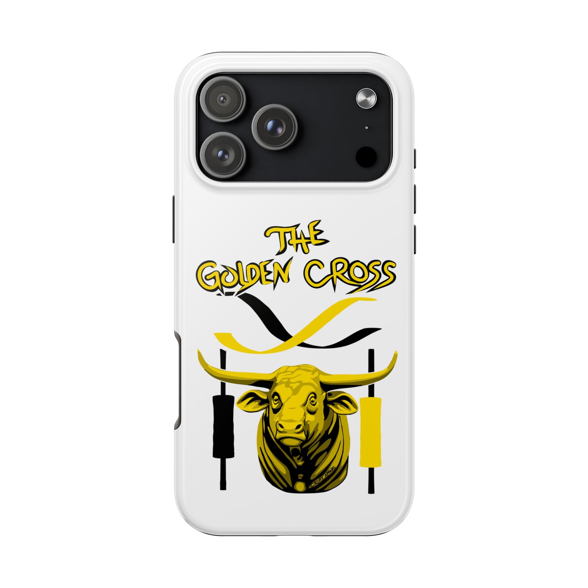 The Golden Cross Tough Phone Case — Crypt Apparel Rugged Crypto Bull Graphic Protective Cover