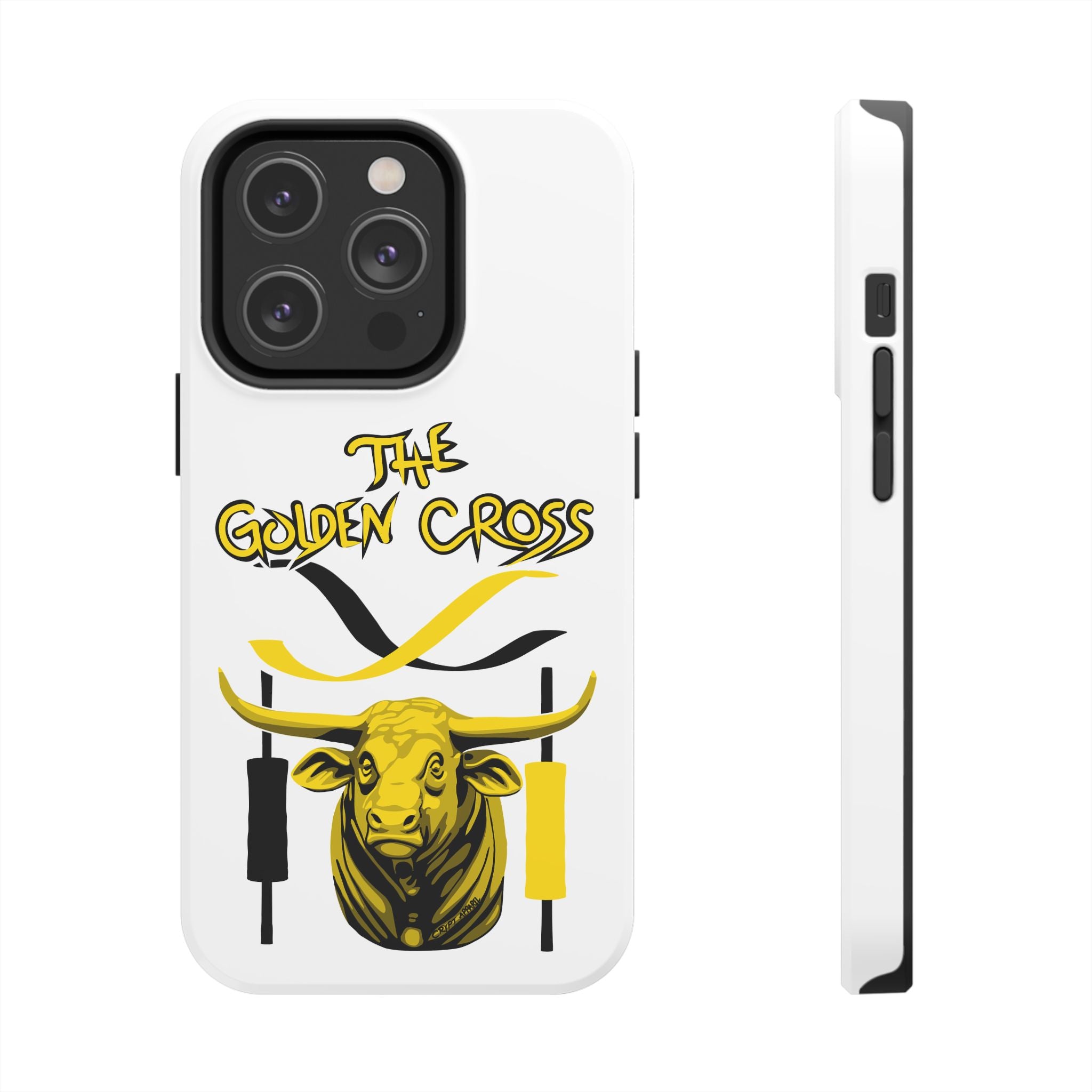 The Golden Cross Tough Phone Case — Crypt Apparel Rugged Crypto Bull Graphic Protective Cover