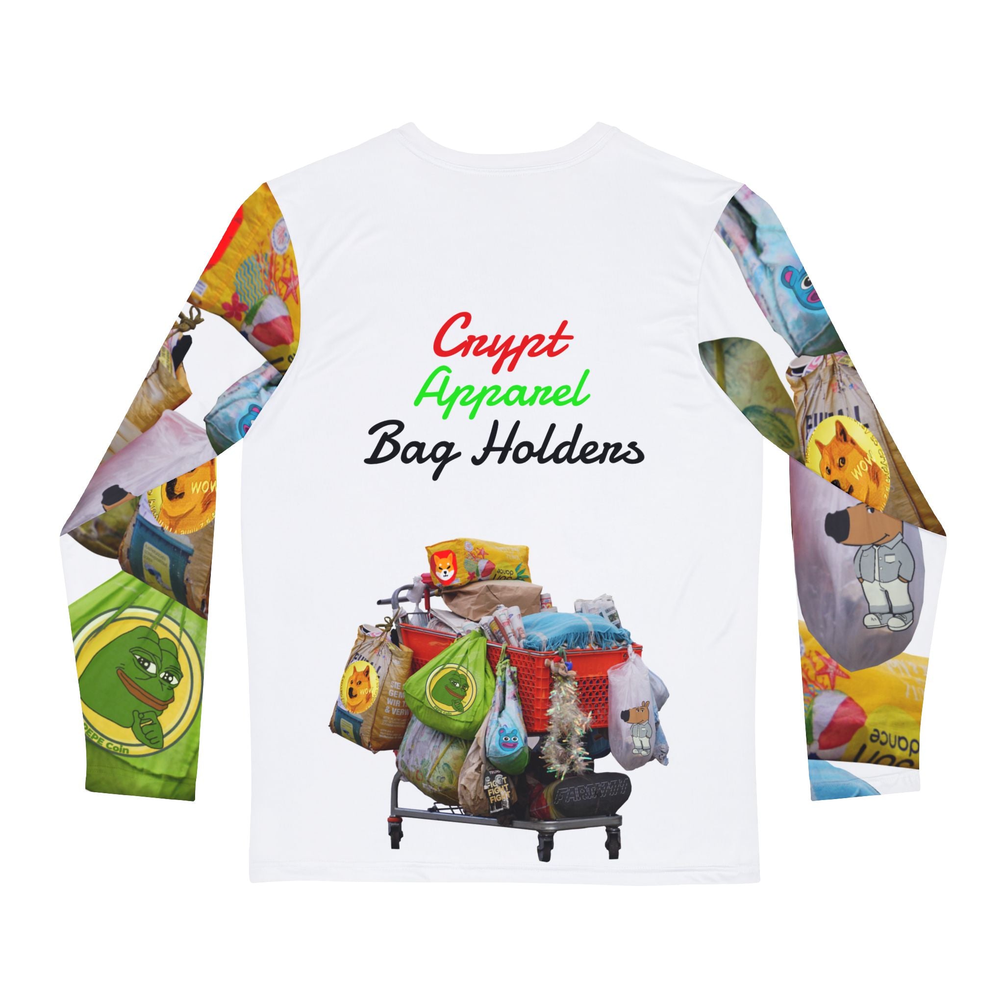 Bag Holders Long Sleeve Shirt - 'Crypt Apparel' Crypto Meme Collage AOP
