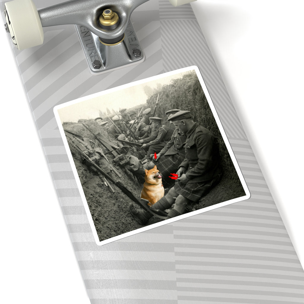 Trench Life WWI Trench Doge Sticker — Crypt Apparel Vintage Soldiers with Shiba Sticker