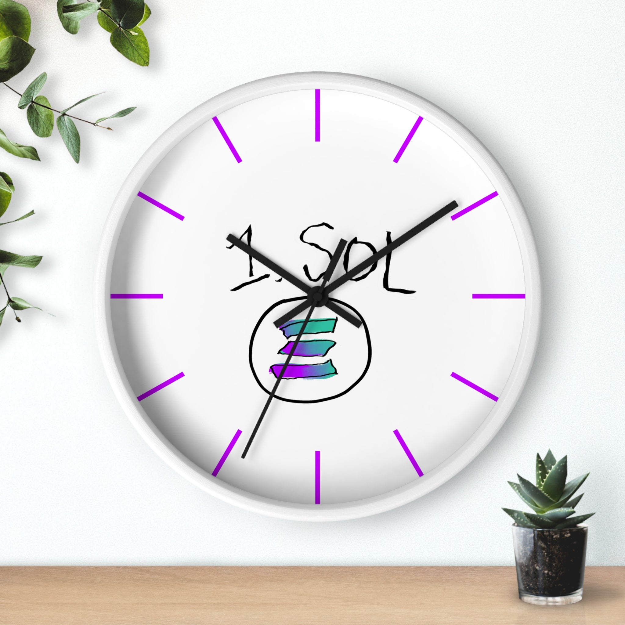Meme Coin Milyunr crypto degen Wall Clock — Crypt Apparel SOL inspired White Clock with Purple Accents