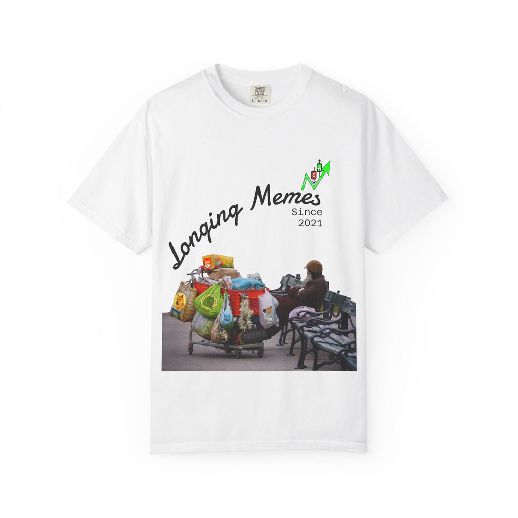 White Meme Coin Hodlers T shirt by Crypt Apparel, features meme coin bags and hopeless humor