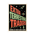 Retro Alien Crypto Movie Poster Kiss-Cut Vinyl Sticker — “Extra Terrestrial Traders”
