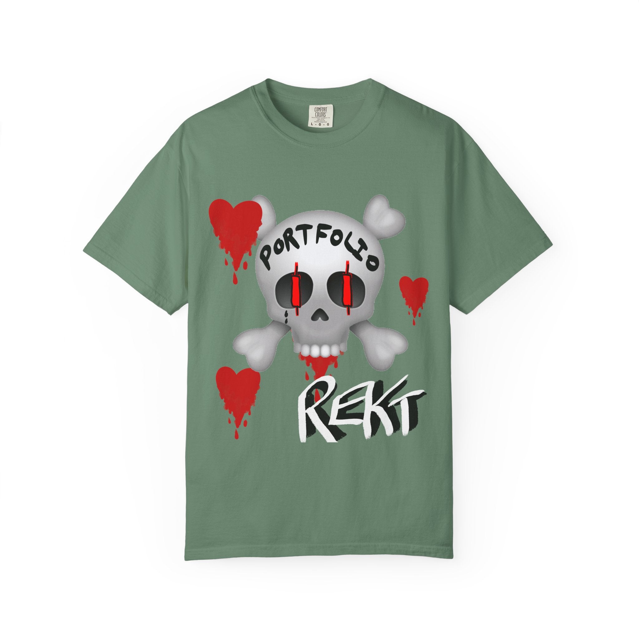 Crypto Rekt Portfolio Skull T-shirt | Crypt Apparel Bleeding Hearts Graphic Tee