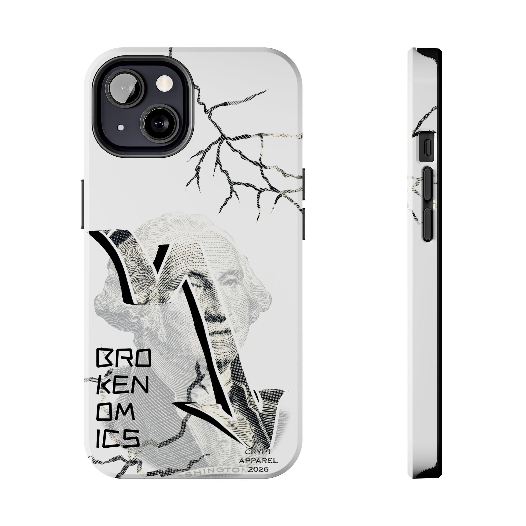 Brokenomics Crypto Tough Phone Case — 'Crypt Apparel' Cracked Dollar Graphic Protective Cover