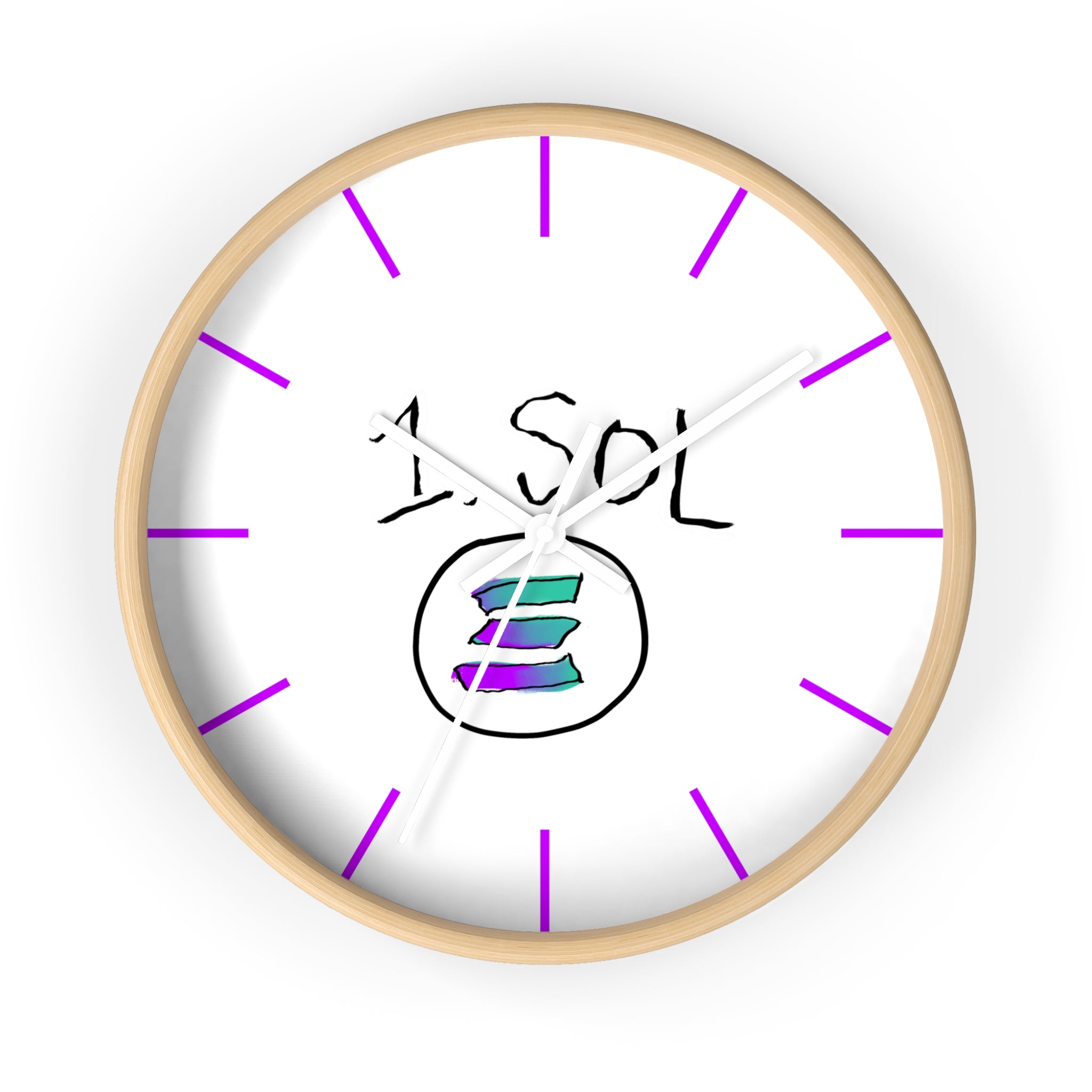 Meme Coin Milyunr crypto degen Wall Clock — Crypt Apparel SOL inspired White Clock with Purple Accents
