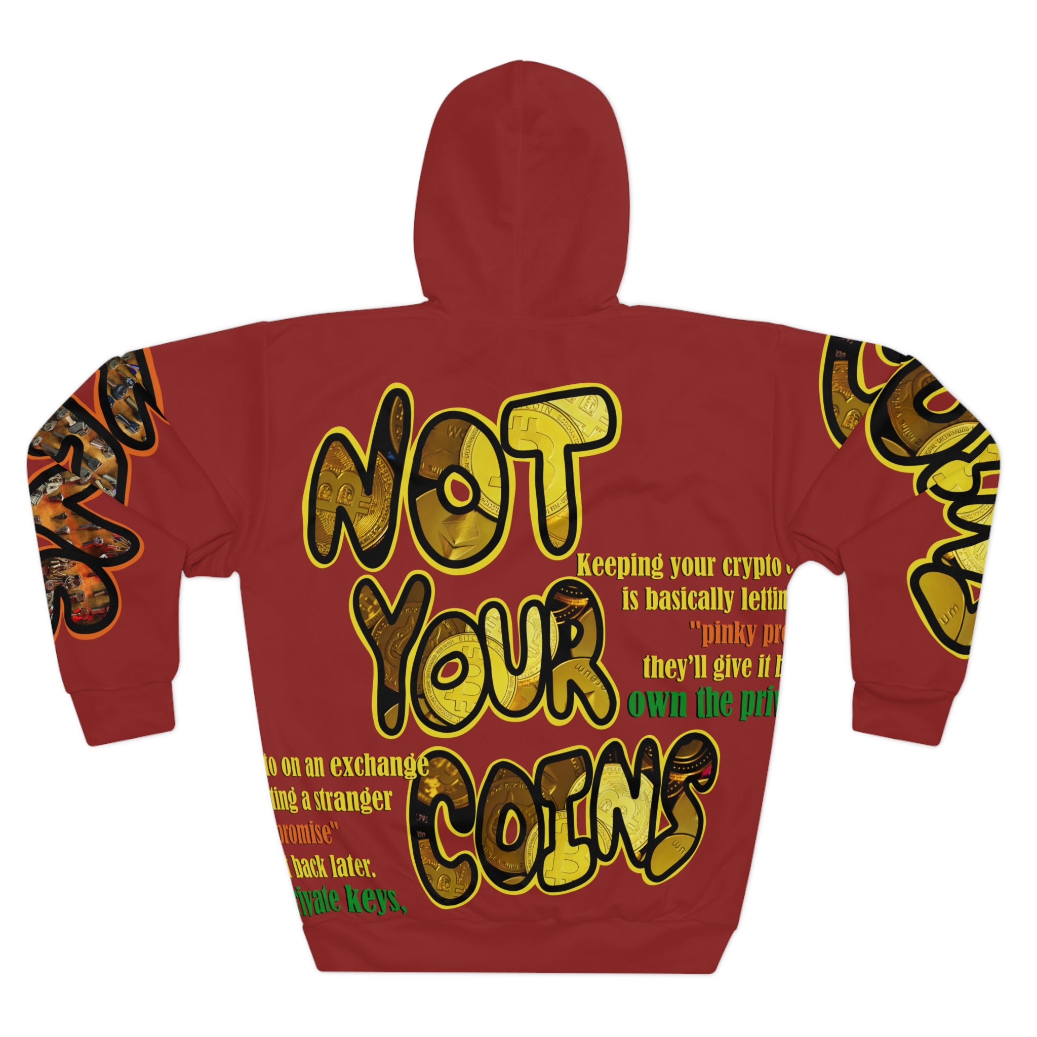 Burgundy Crypt Apparel Not Your Keys Not Your Coins crypto hoodie all over print