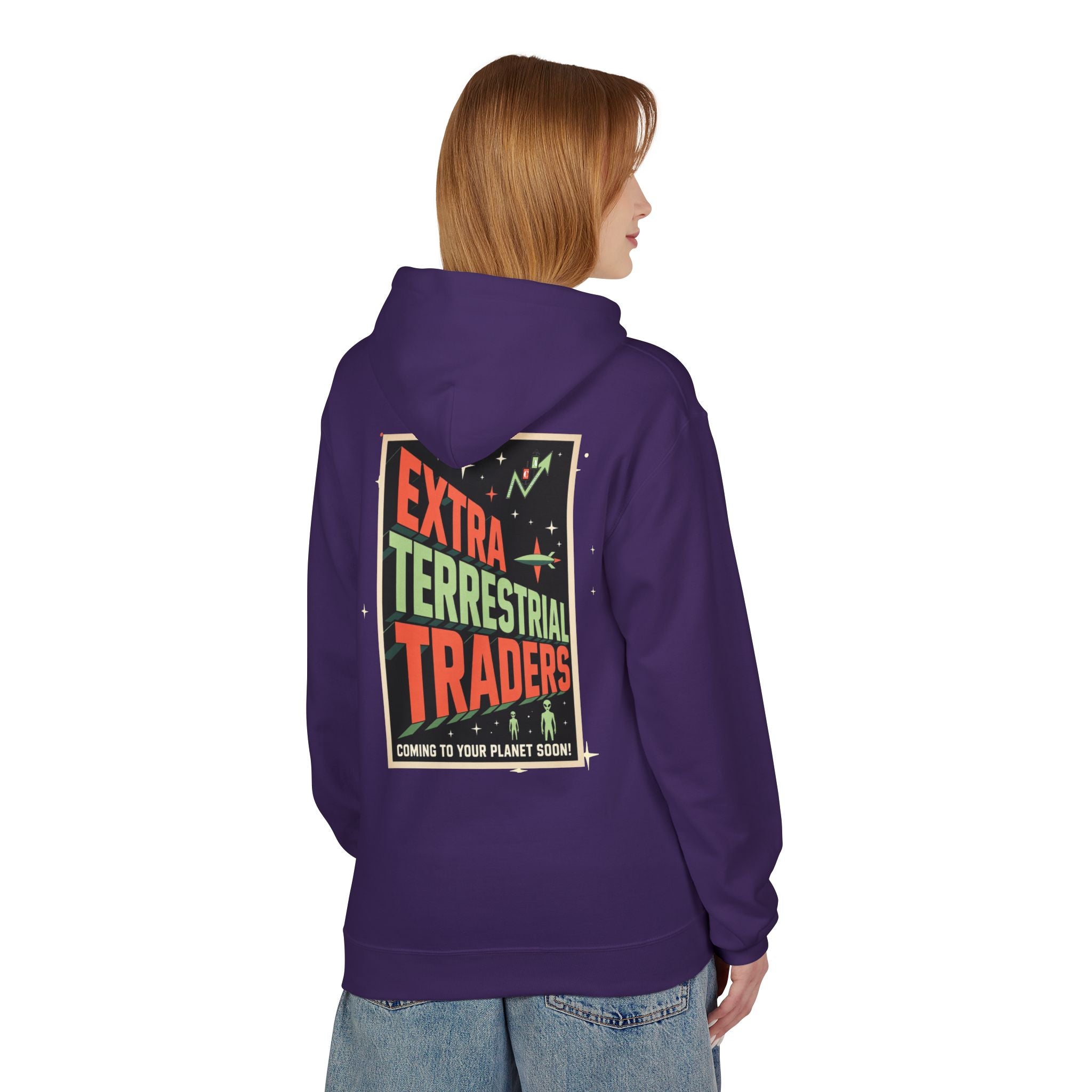 Extra Terrestrial Traders Crypto Hoodie — “Not Alone” Crypt Apparel Retro Sci‑Fi Graphic