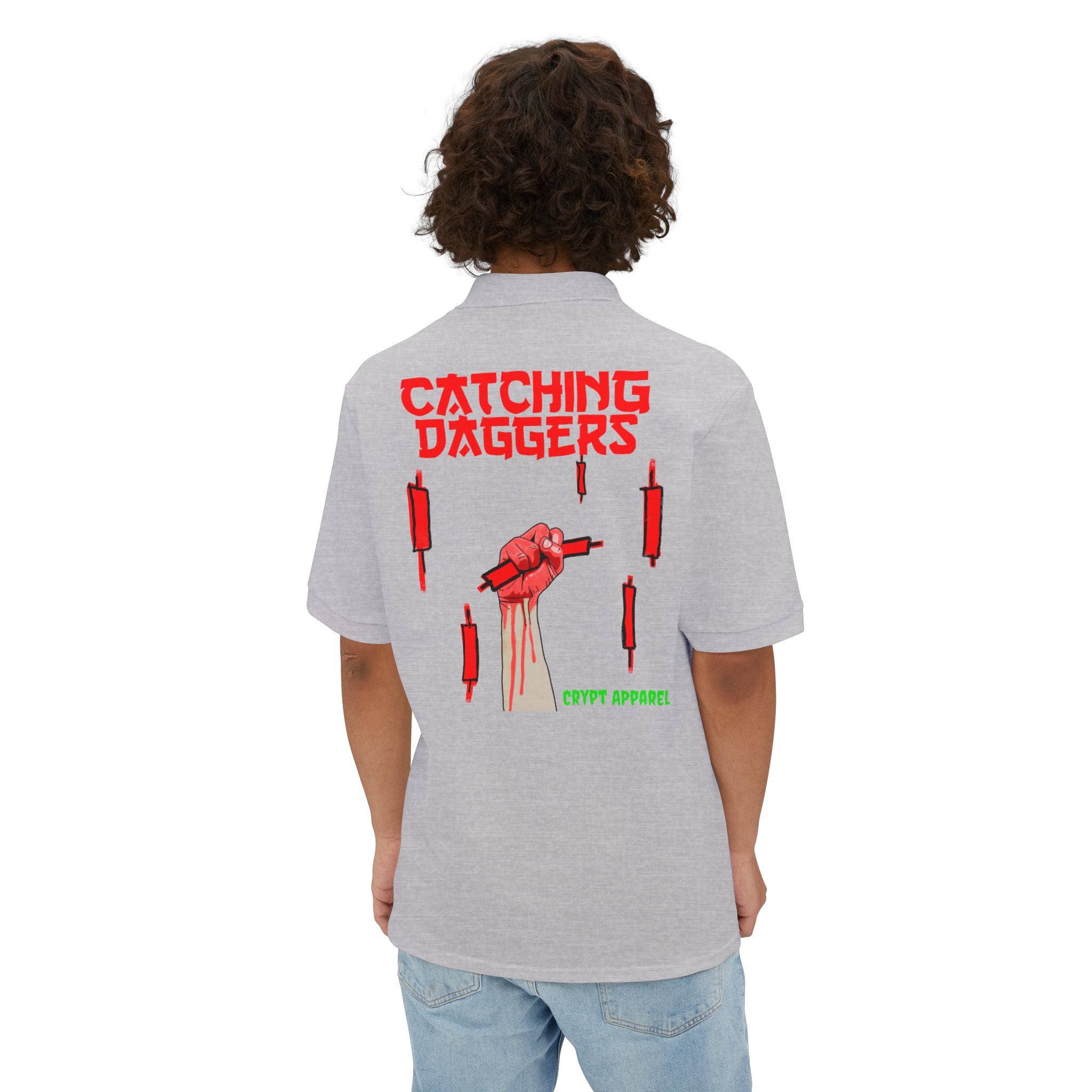Catching Daggers Crypto Polo — Crypt Apparel Graphic Men's Piqué Shirt