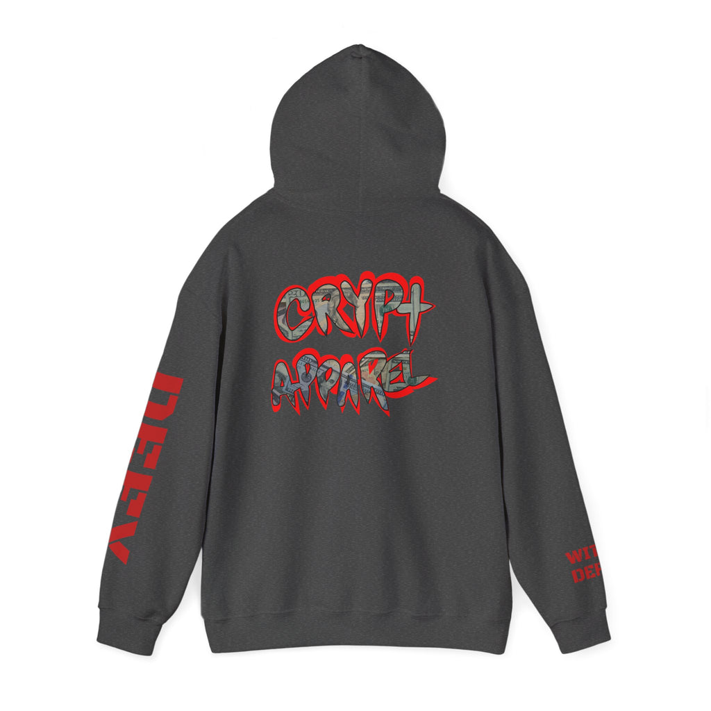 Defy With DeFi Crypto Inspired Hoodie | Crypt Apparel Graffiti Style hooded sweatshirt