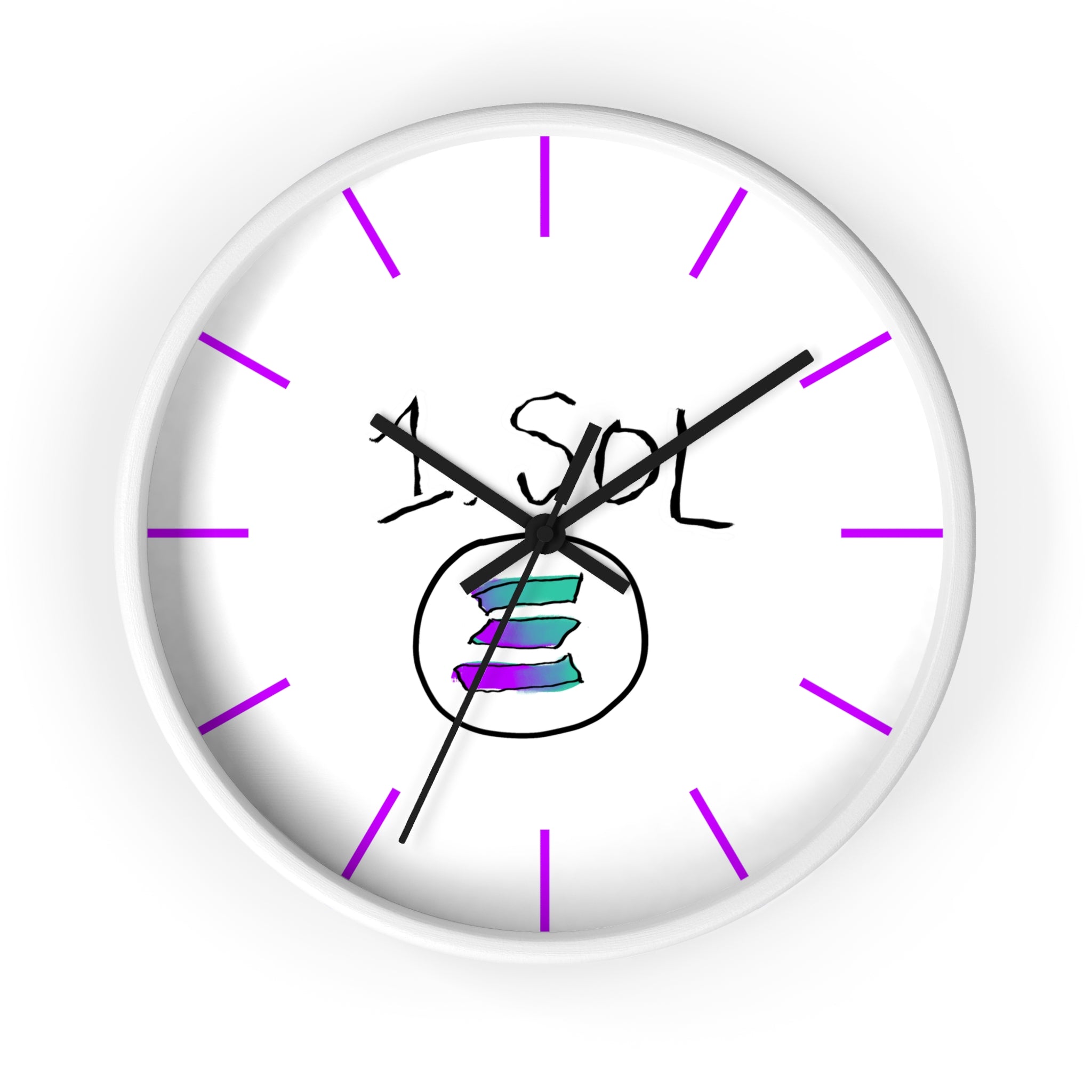 Meme Coin Milyunr crypto degen Wall Clock — Crypt Apparel SOL inspired White Clock with Purple Accents