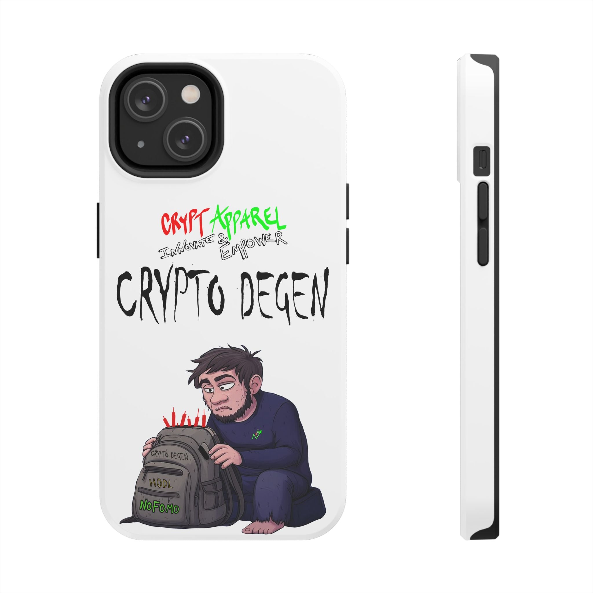 Crypto Degen Tough Phone Case — Cartoon HODL Backpack Design
