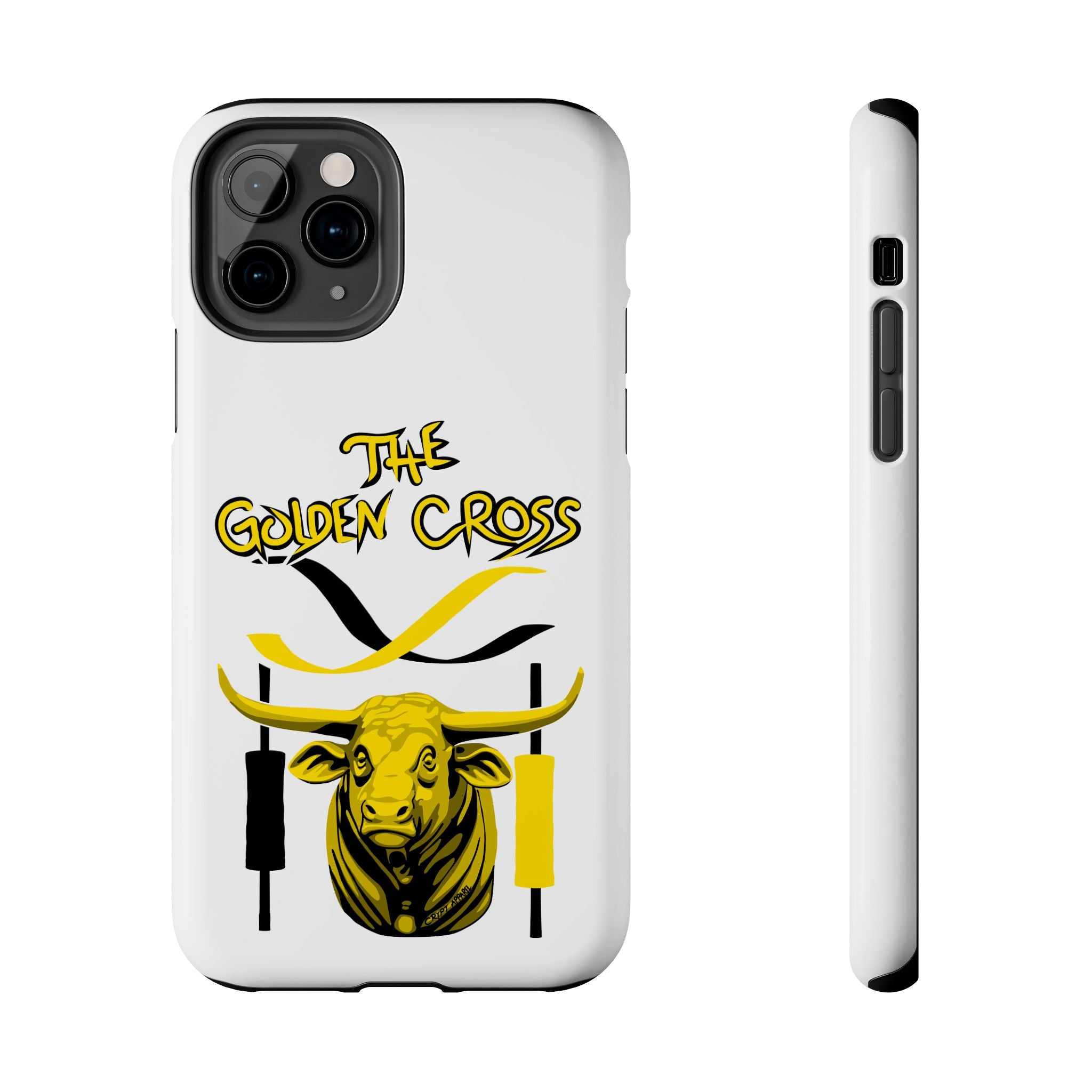 The Golden Cross Tough Phone Case — Crypt Apparel Rugged Crypto Bull Graphic Protective Cover