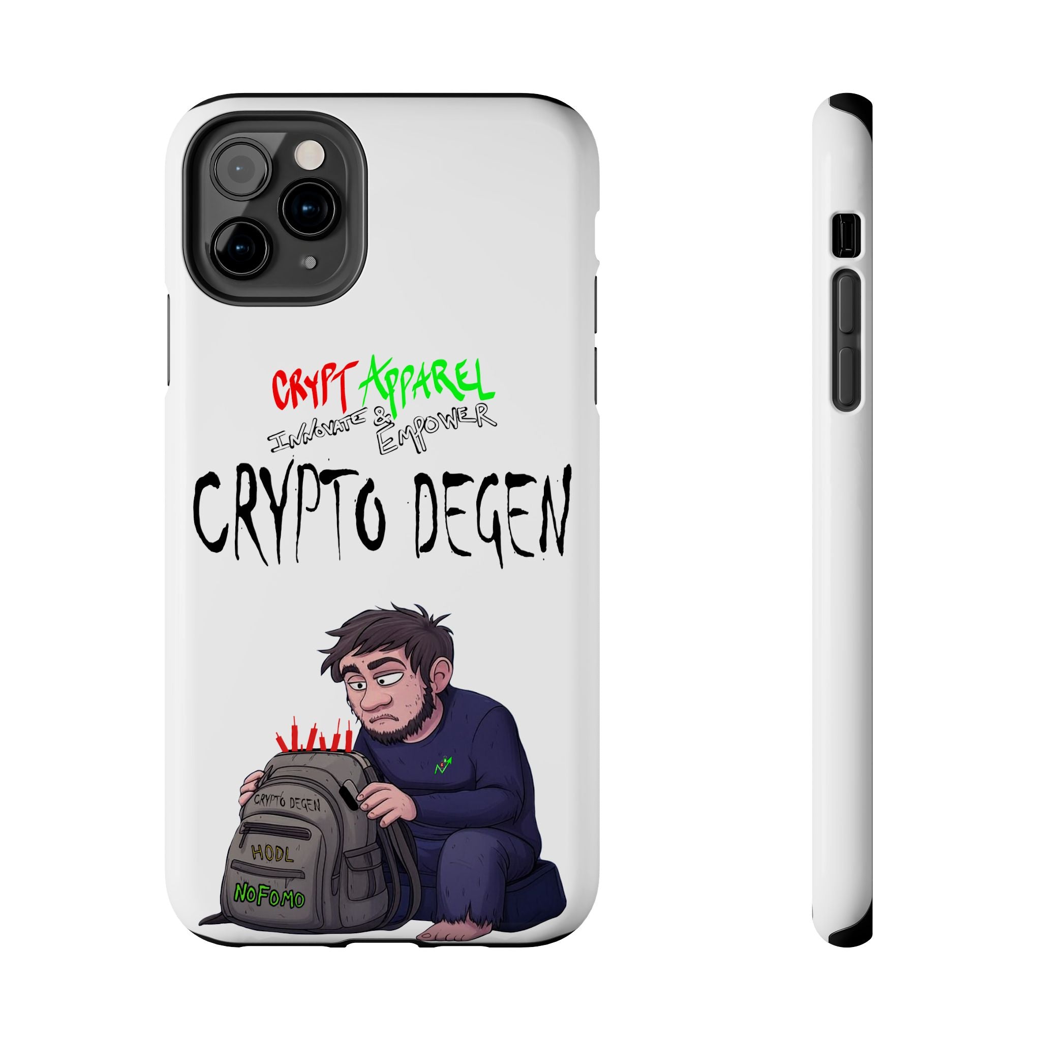 Crypto Degen Tough Phone Case — Cartoon HODL Backpack Design