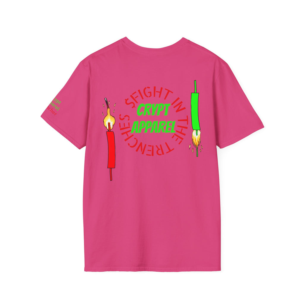 The Trenches Crypto T‑Shirt — 'Crypt Apparel' Graphic Tee with Candlesticks Design