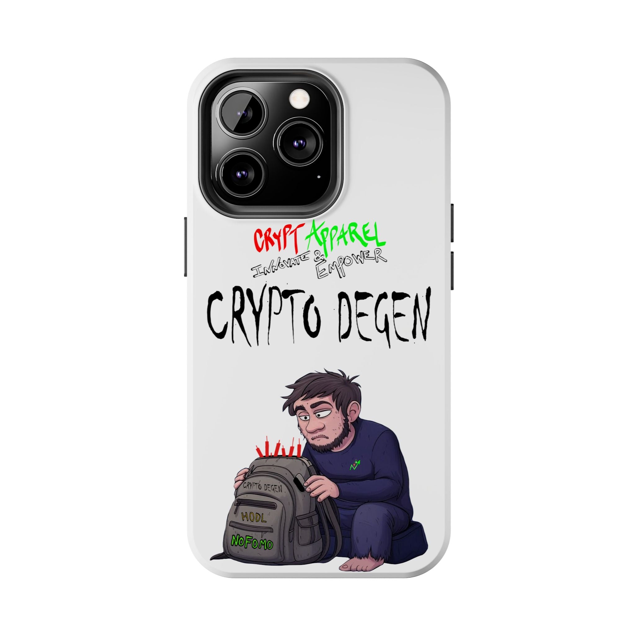 Crypto Degen Tough Phone Case — Cartoon HODL Backpack Design