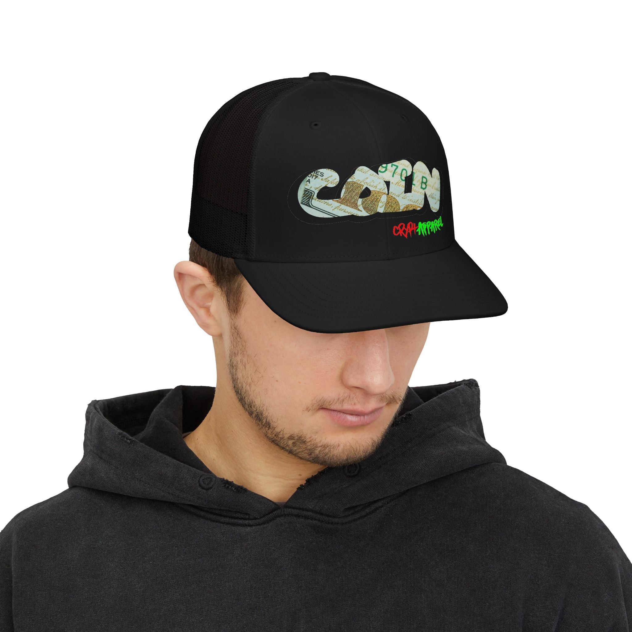 CA 100 Coin Crypto Snapback | Crypt Apparel Money Graffiti Snapback Trucker Cap