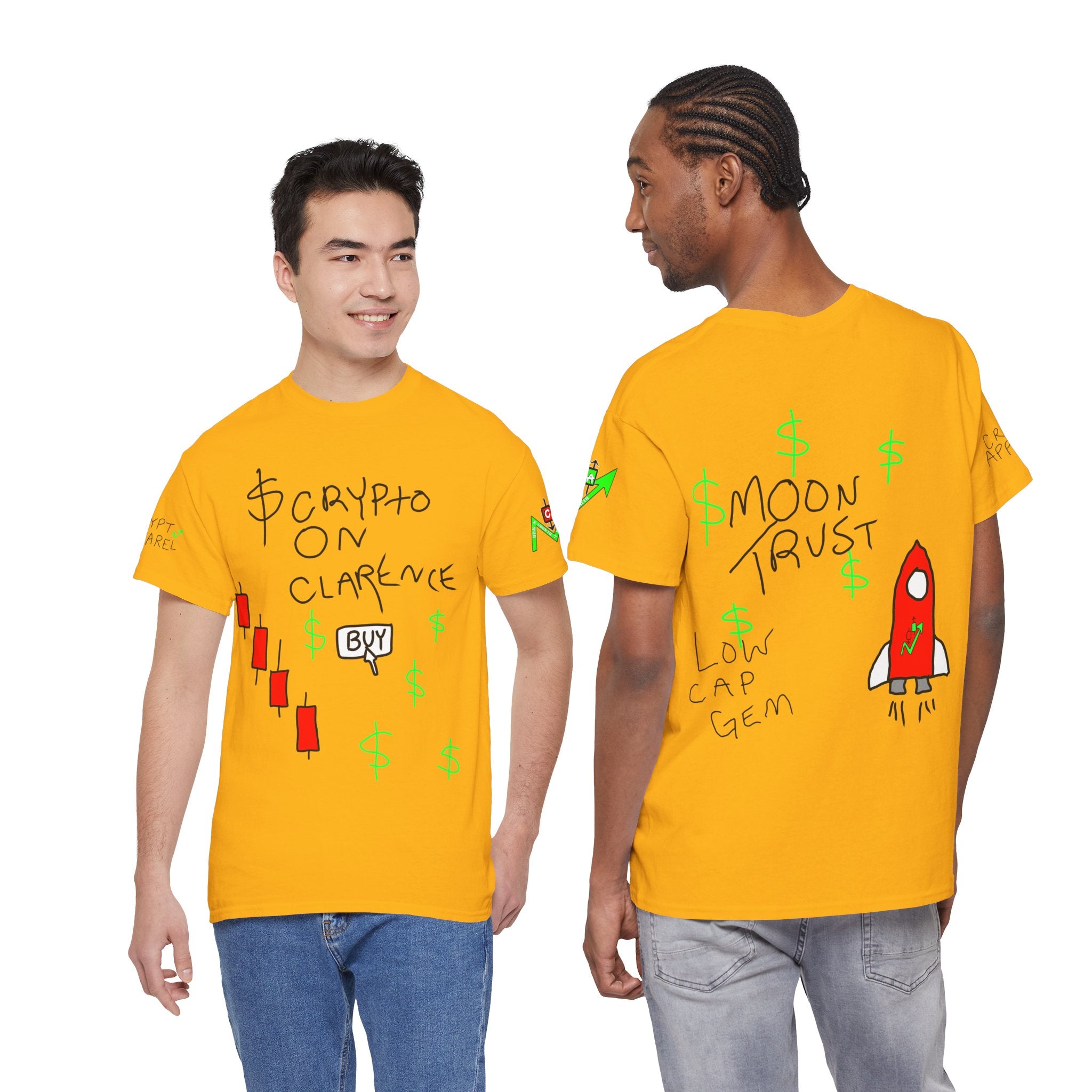 Crypto on Clarence Tee — "Crypt Apparel" / "crypto illiterate" Graphic Shirt