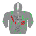 Grey All Over Print Hoodie by Crypt Apparel featuring cryptocurrency trading graphics