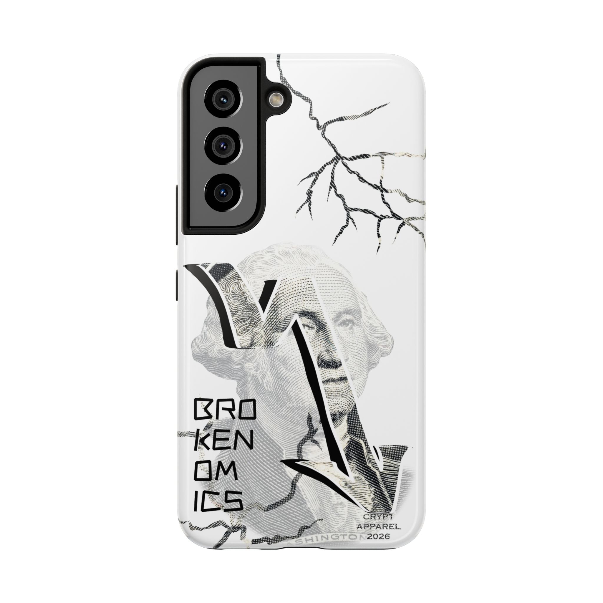 Brokenomics Crypto Tough Phone Case — 'Crypt Apparel' Cracked Dollar Graphic Protective Cover