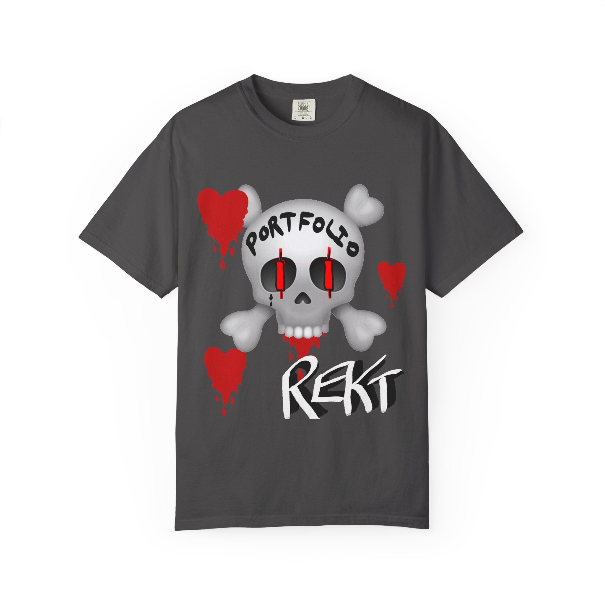 Crypto Rekt Portfolio Skull T-shirt | Crypt Apparel Bleeding Hearts Graphic Tee