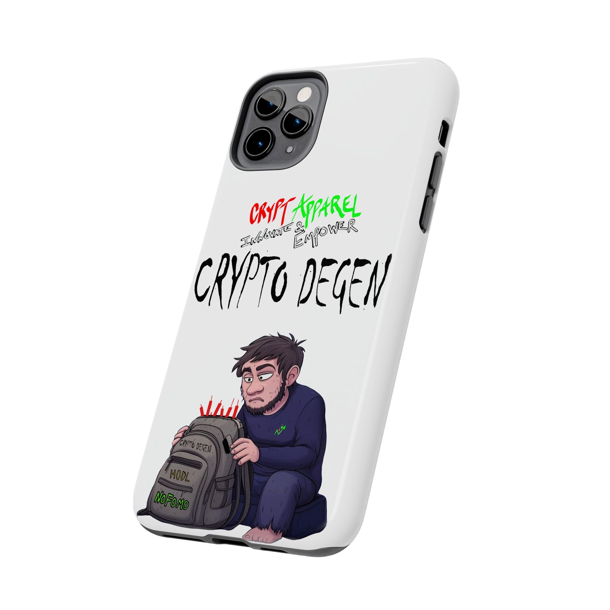 Crypto Degen Tough Phone Case — Cartoon HODL Backpack Design