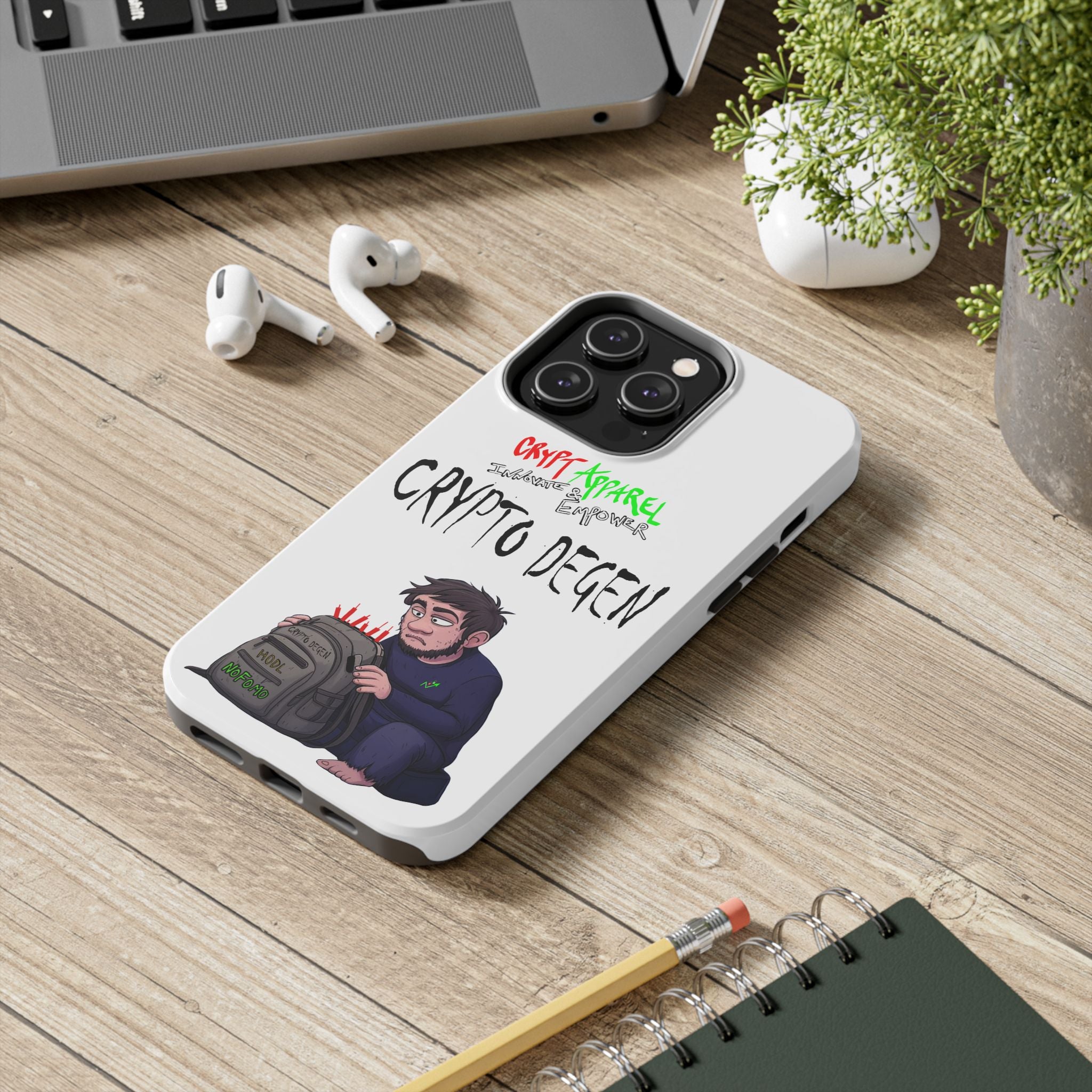Crypto Degen Tough Phone Case — Cartoon HODL Backpack Design
