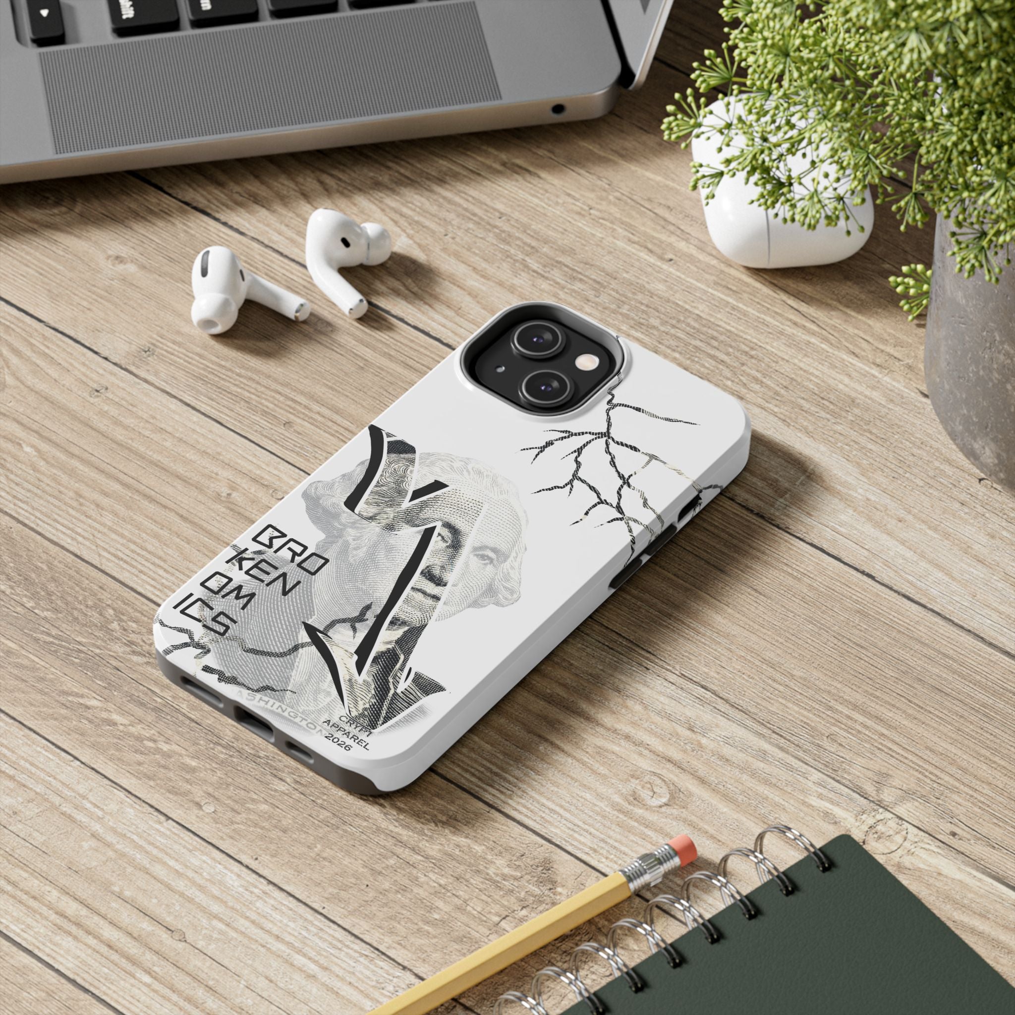 Brokenomics Crypto Tough Phone Case — 'Crypt Apparel' Cracked Dollar Graphic Protective Cover